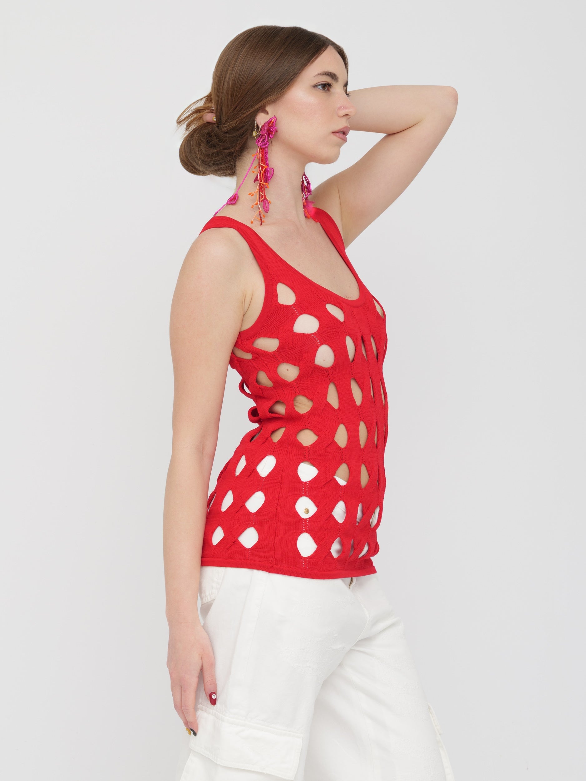 PINKO - top rosso traforato