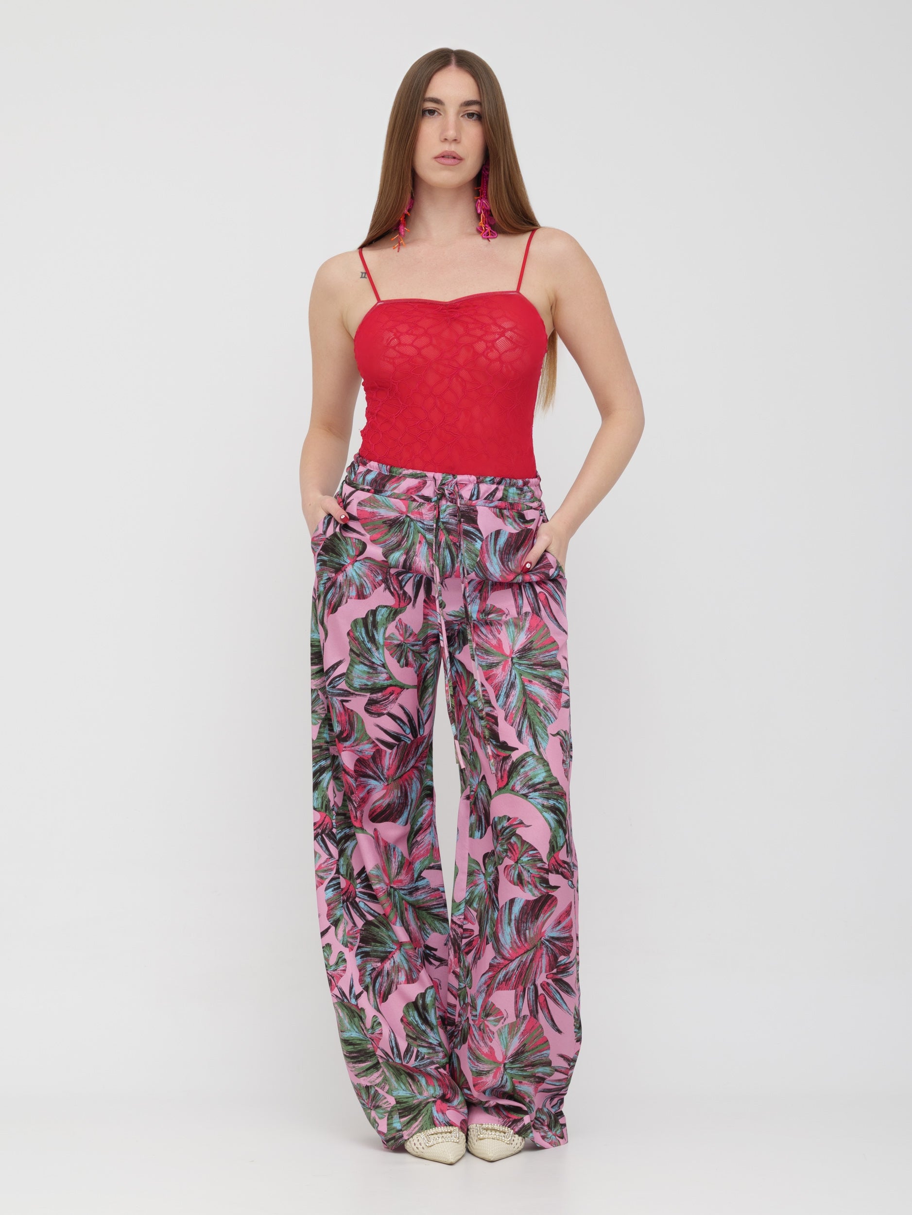 PINKO - pantalone wide leg fantasia pink