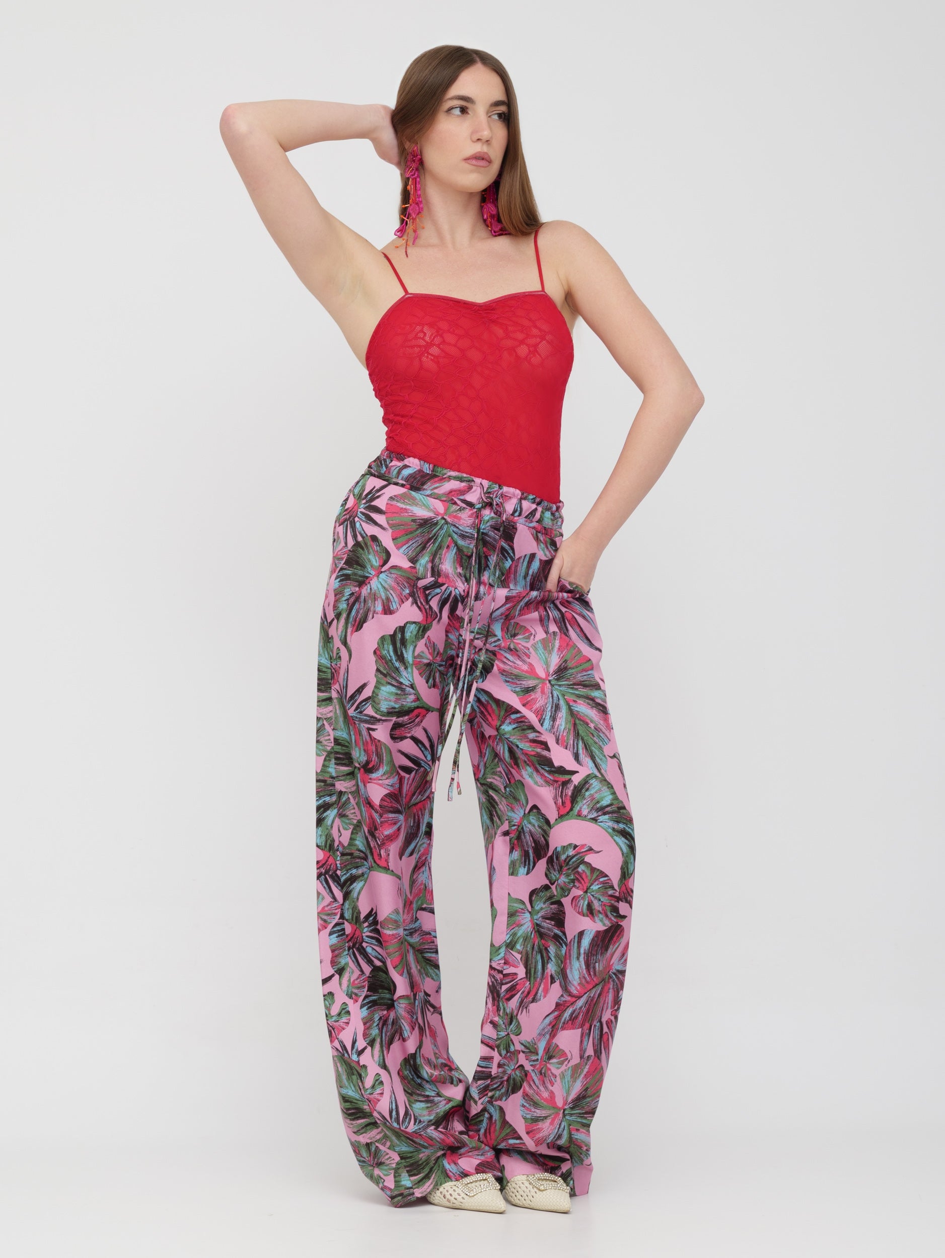 PINKO - pantalone wide leg fantasia pink