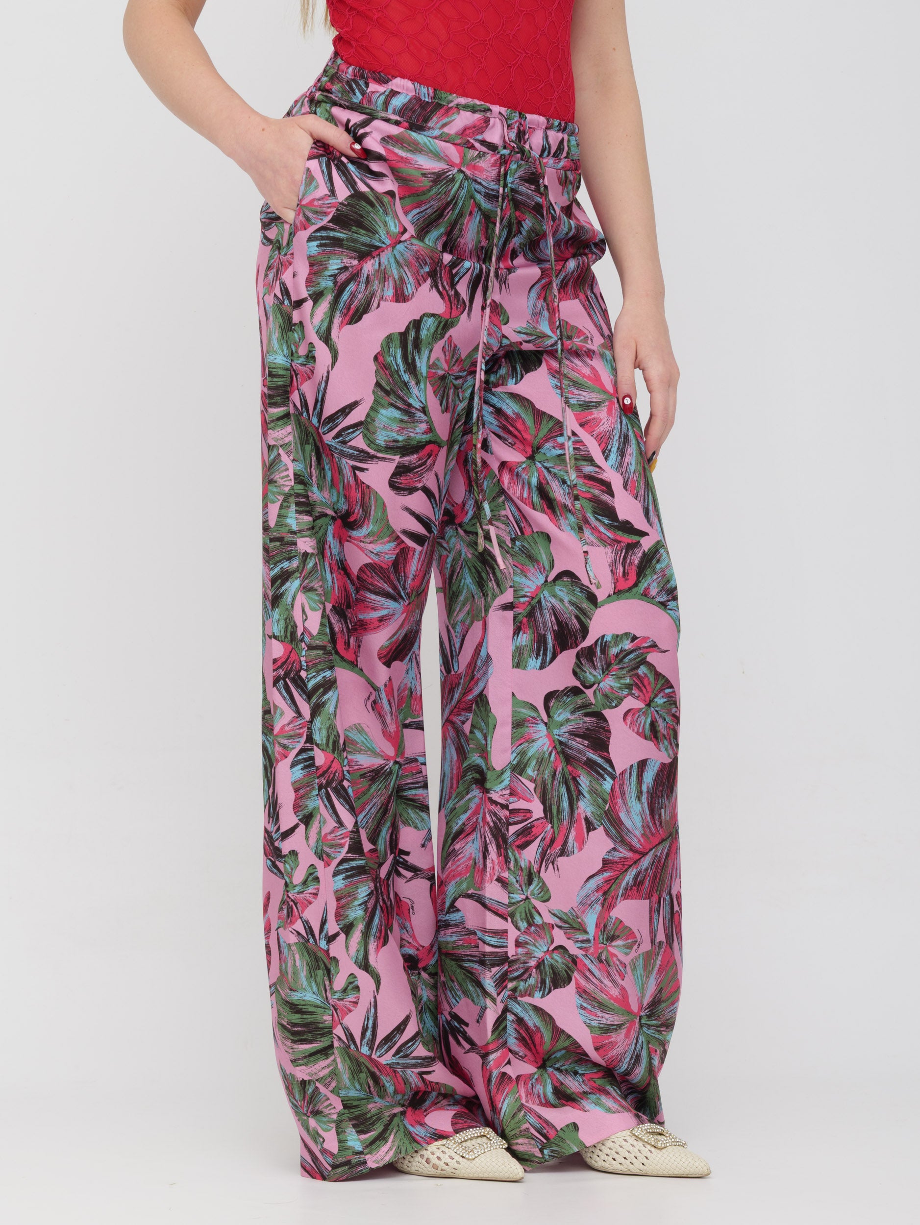 PINKO - pantalone wide leg fantasia pink
