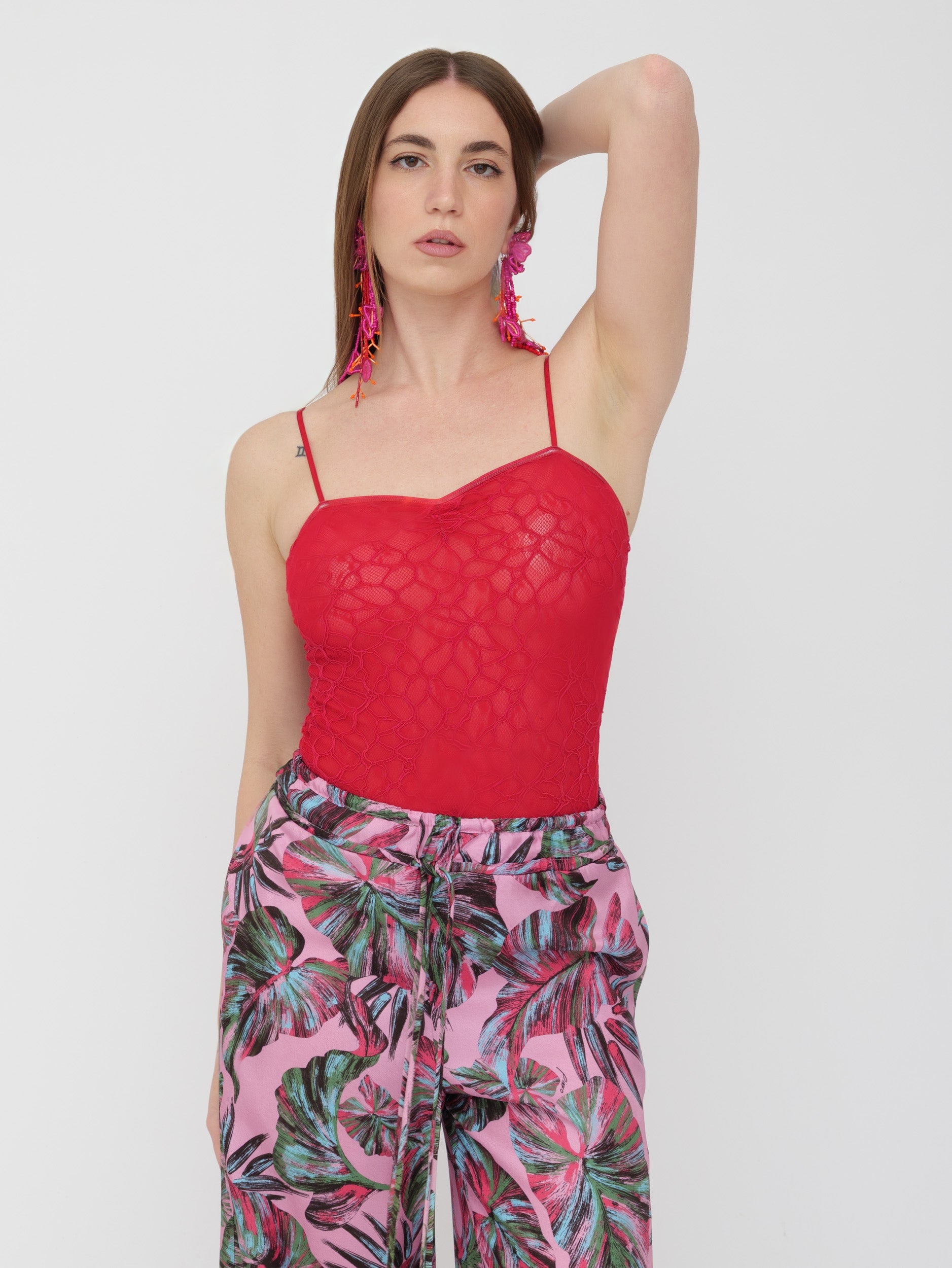 PINKO - body rosso in pizzo