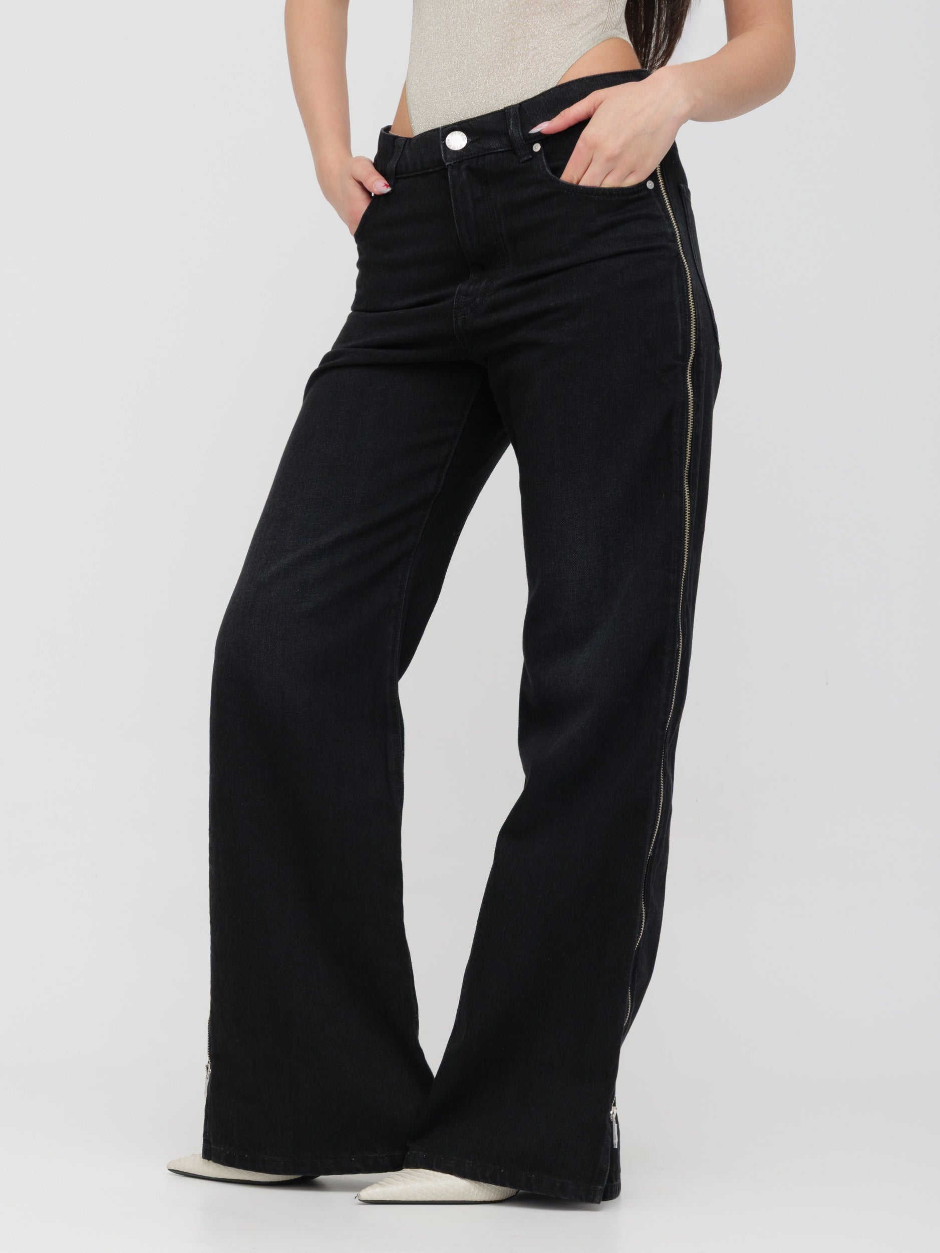 PINKO - jeans nero wide leg con cerniera
