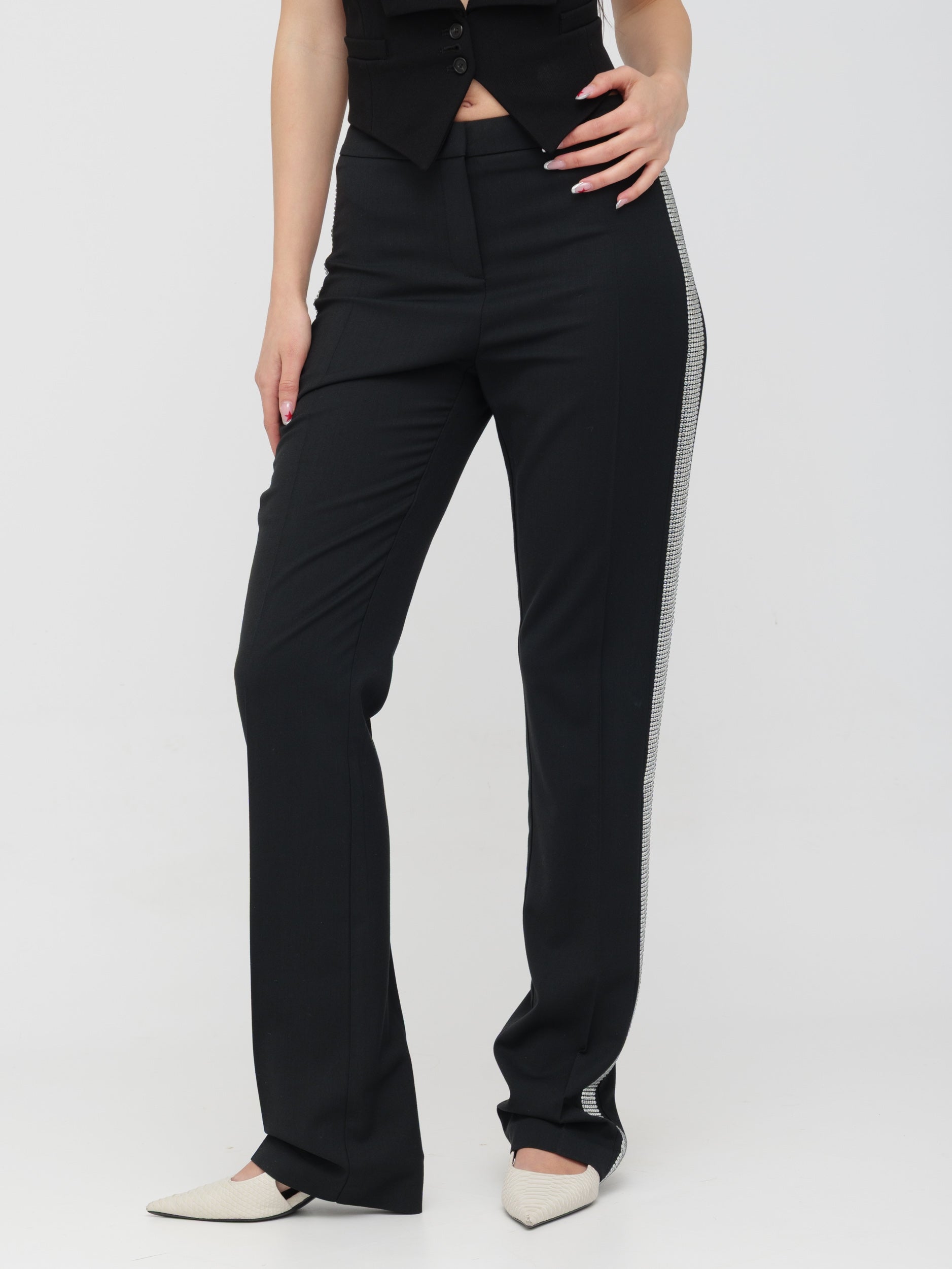 PINKO - pantalone classico nero con strass