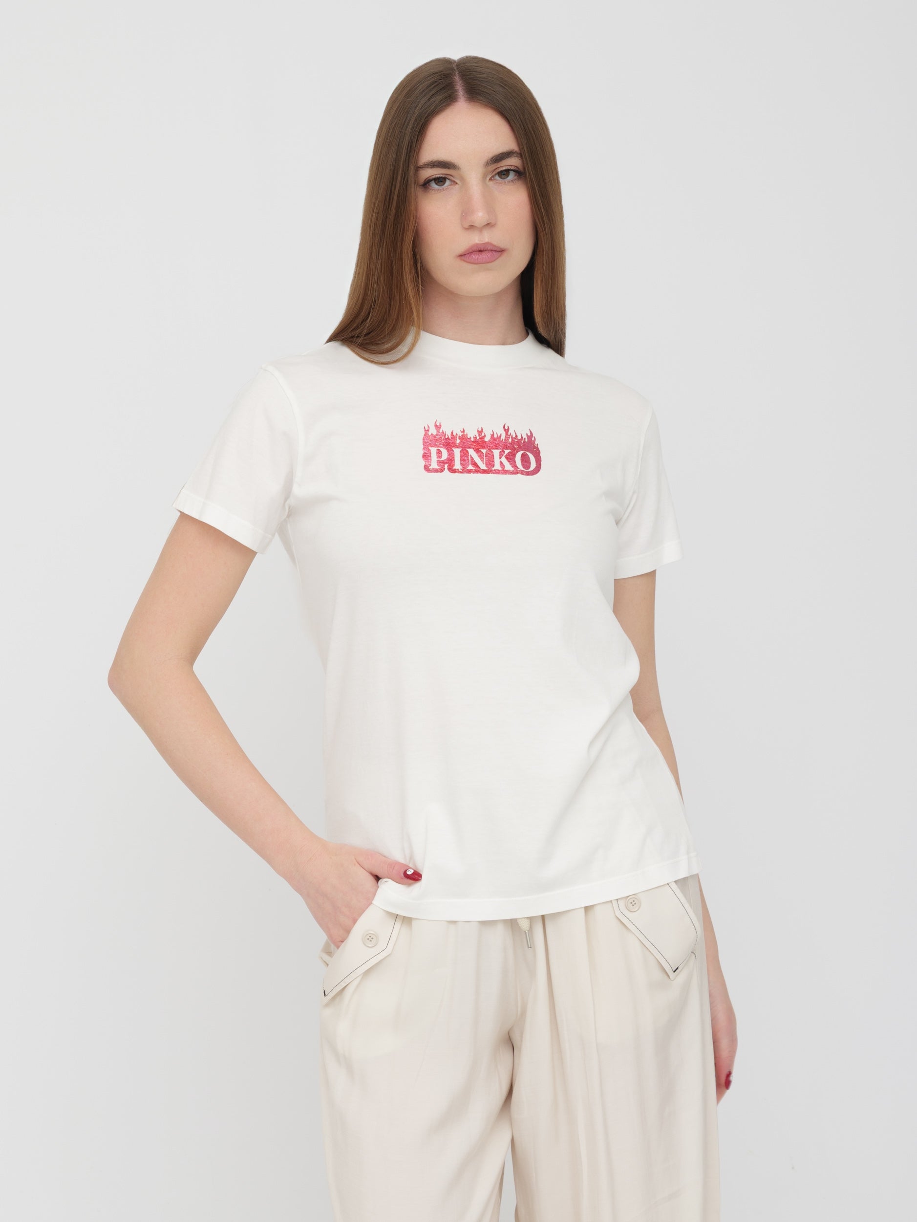 PINKO - t-shirt bianca con stampa logo