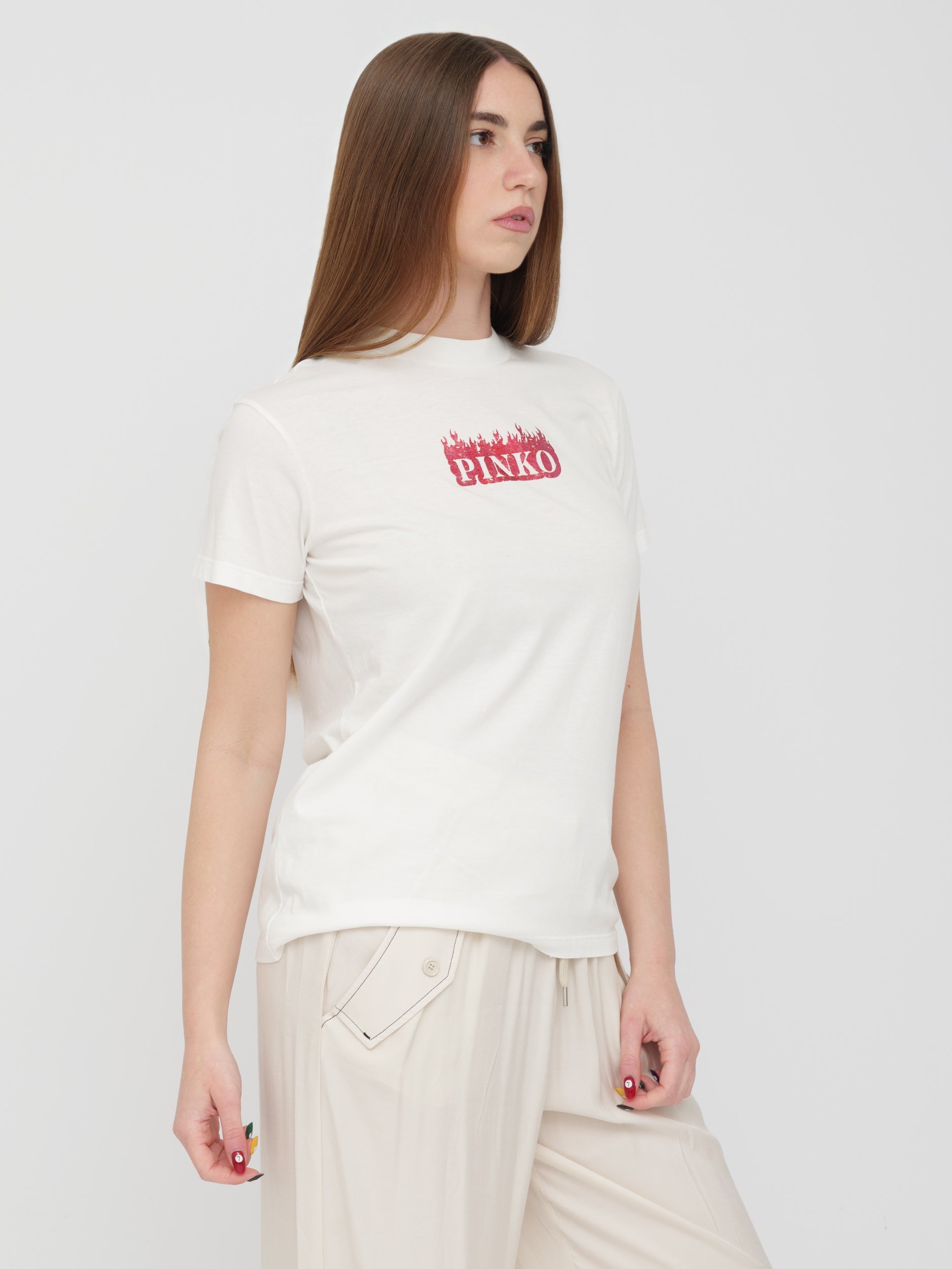PINKO - t-shirt bianca con stampa logo