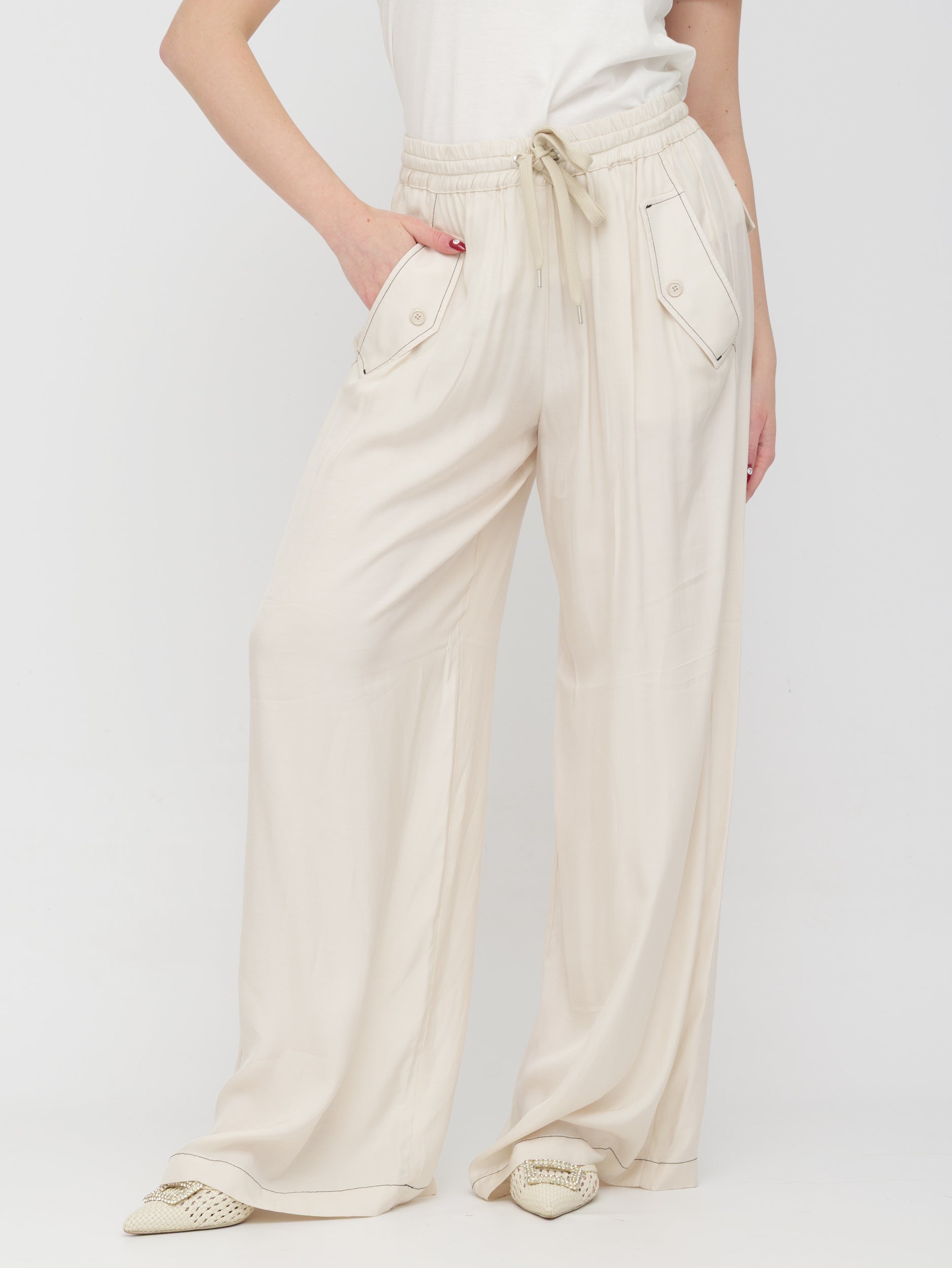 PINKO - pantalone crema wide leg