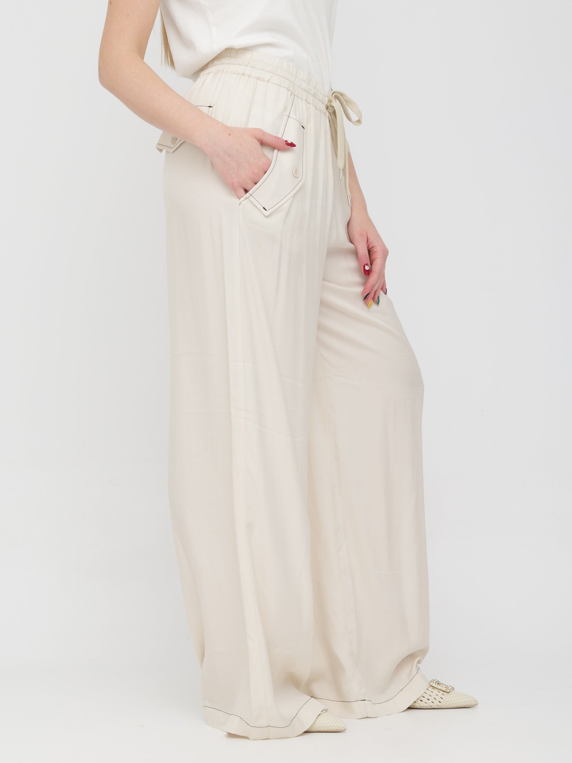 PINKO - pantalone crema wide leg