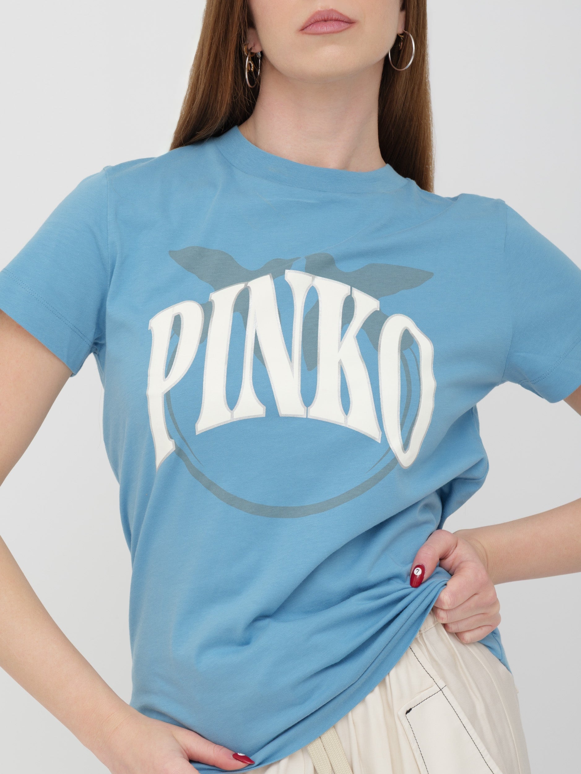 PINKO - t-shirt azzurra con logo