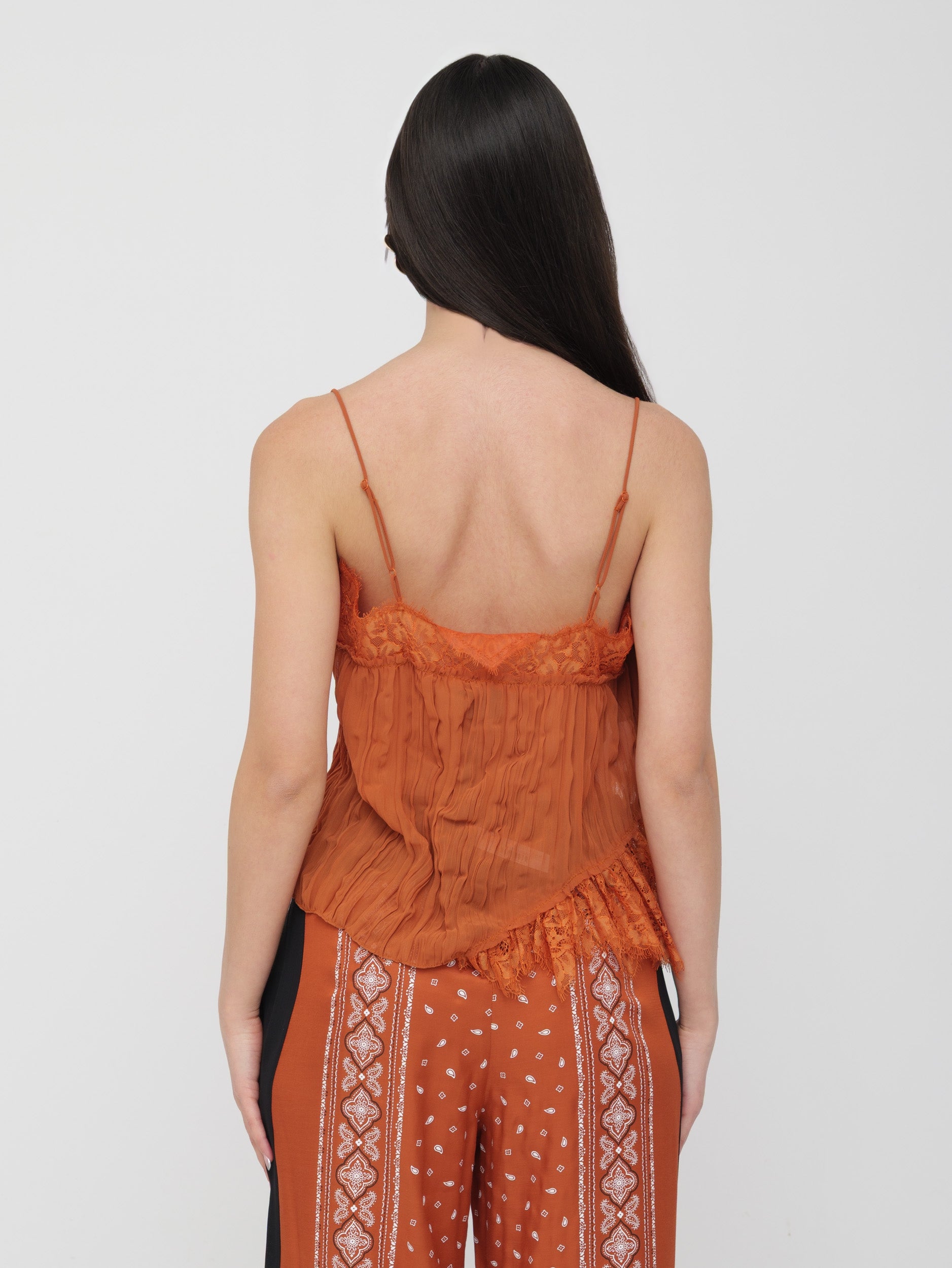 PINKO - top terracotta dettaglio in pizzo