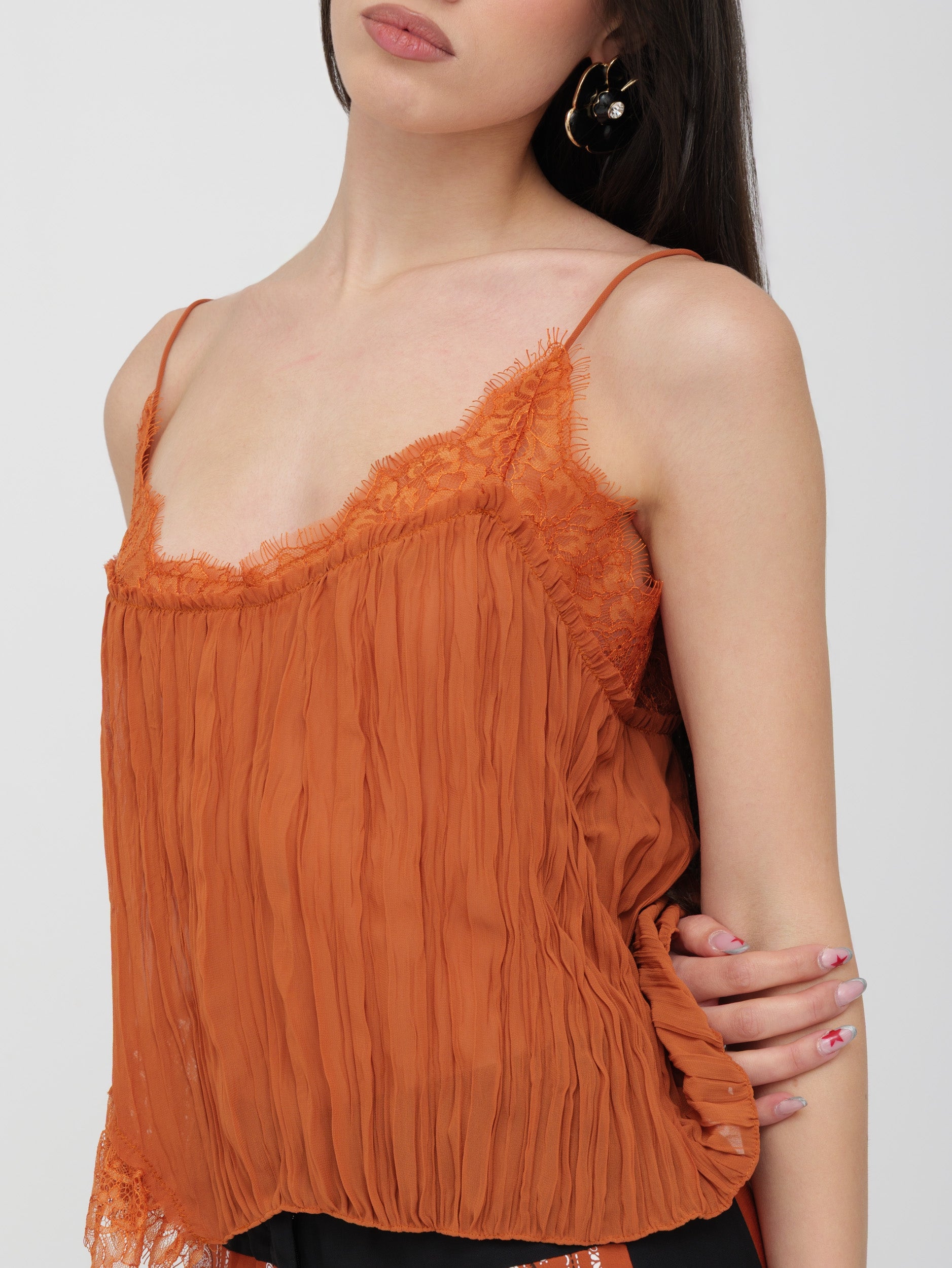 PINKO - top terracotta dettaglio in pizzo