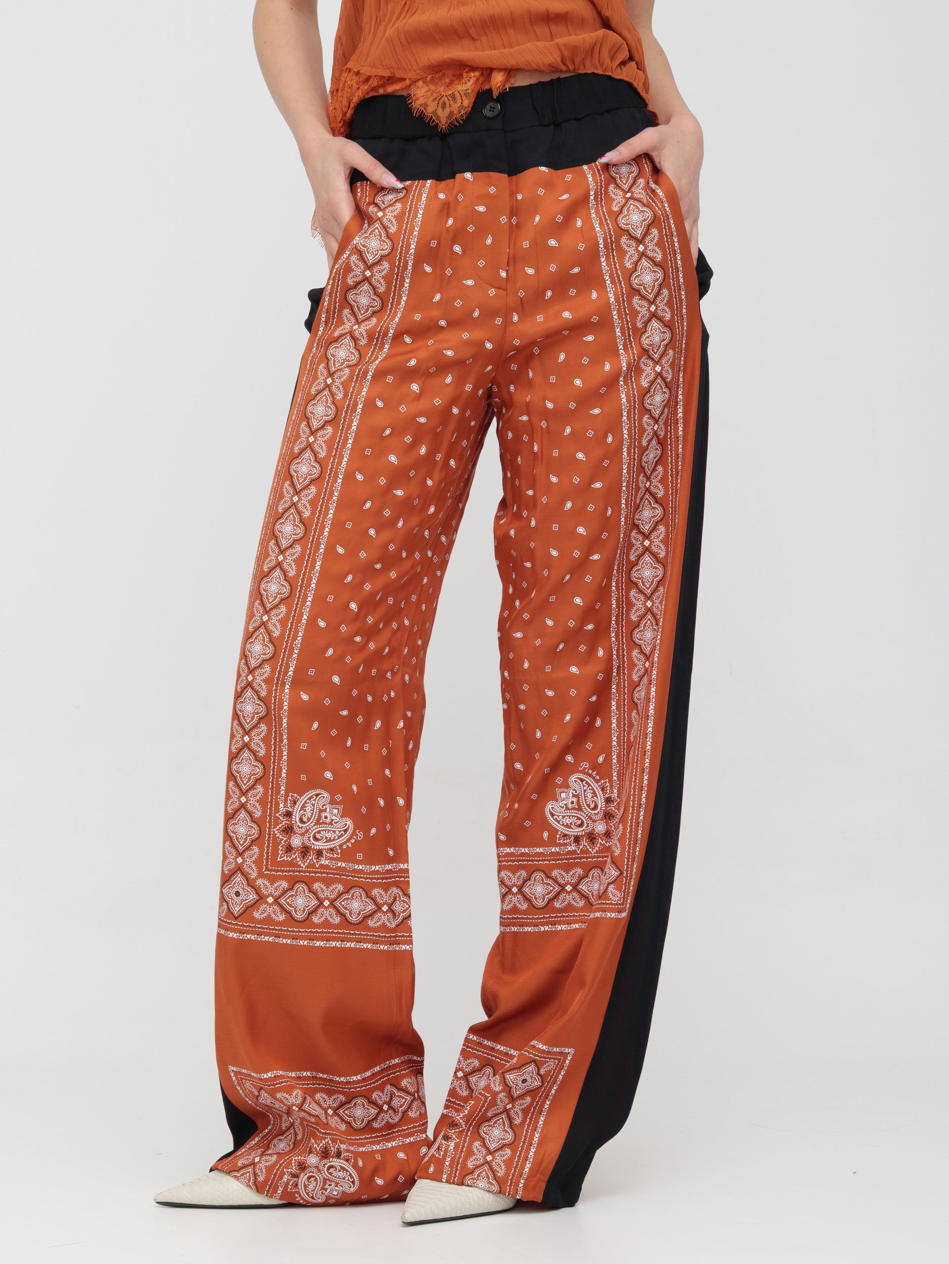 PINKO - pantalone fantasia terracotta
