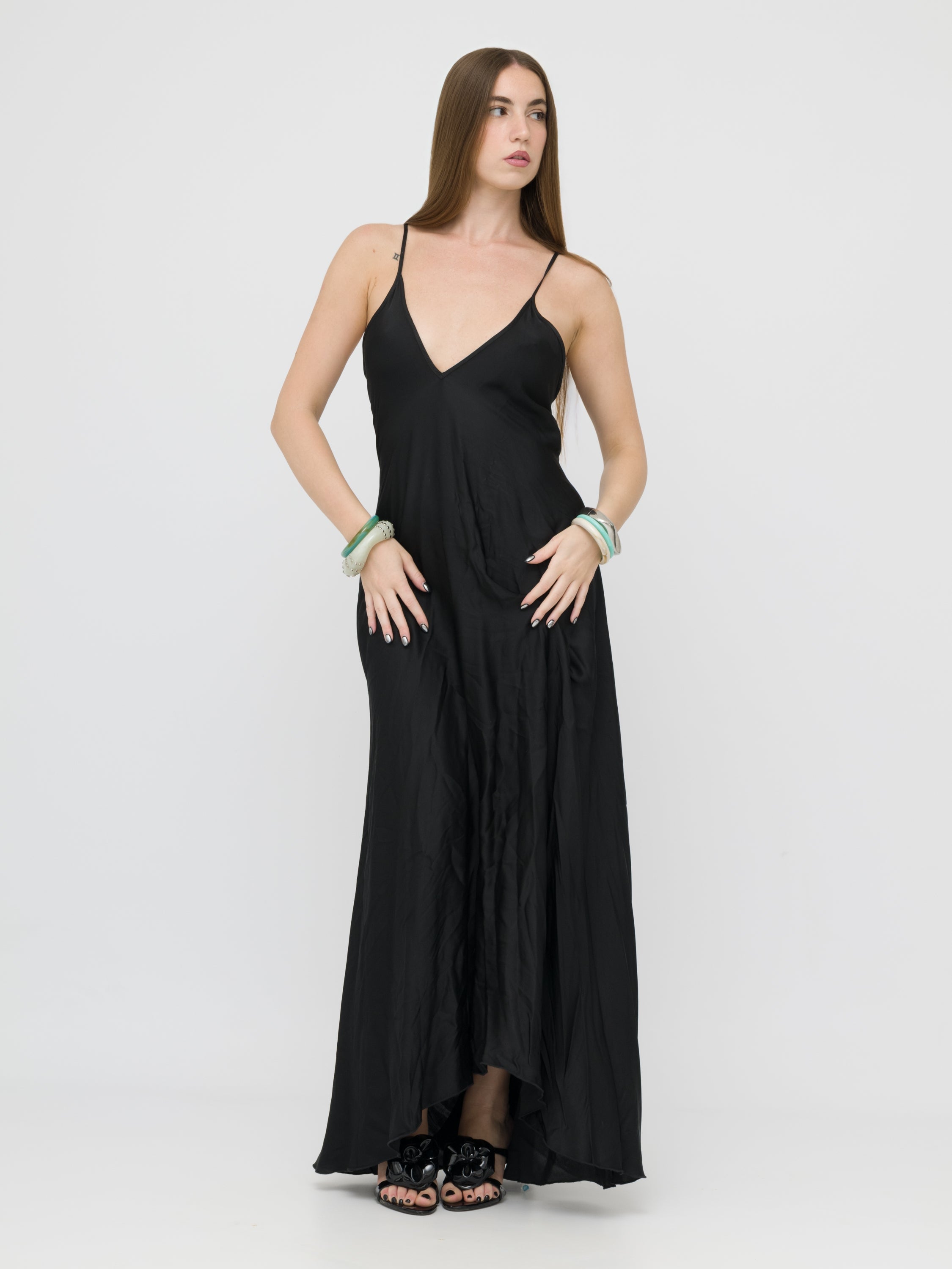 HAVEONE - maxi dress black satinato