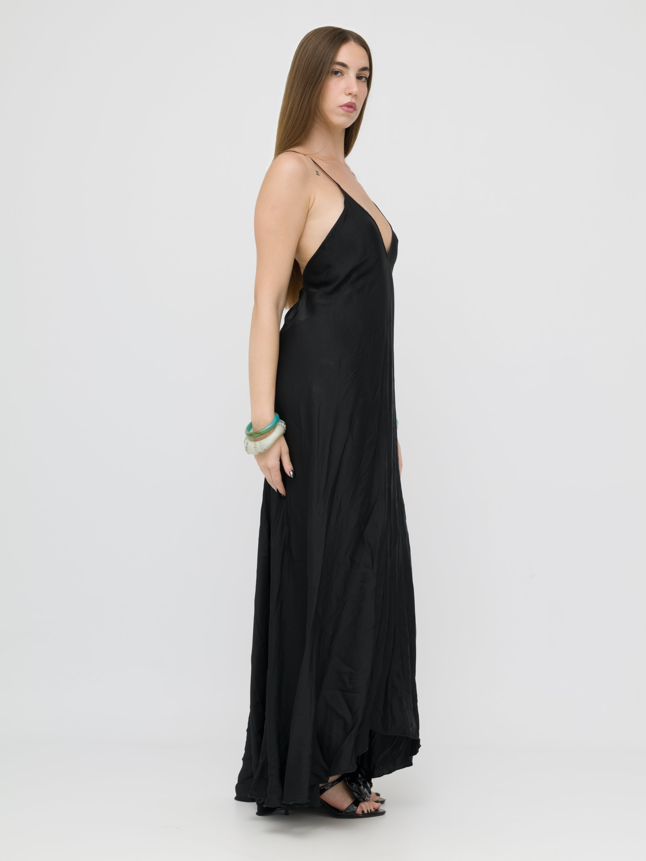 HAVEONE - maxi dress black satinato