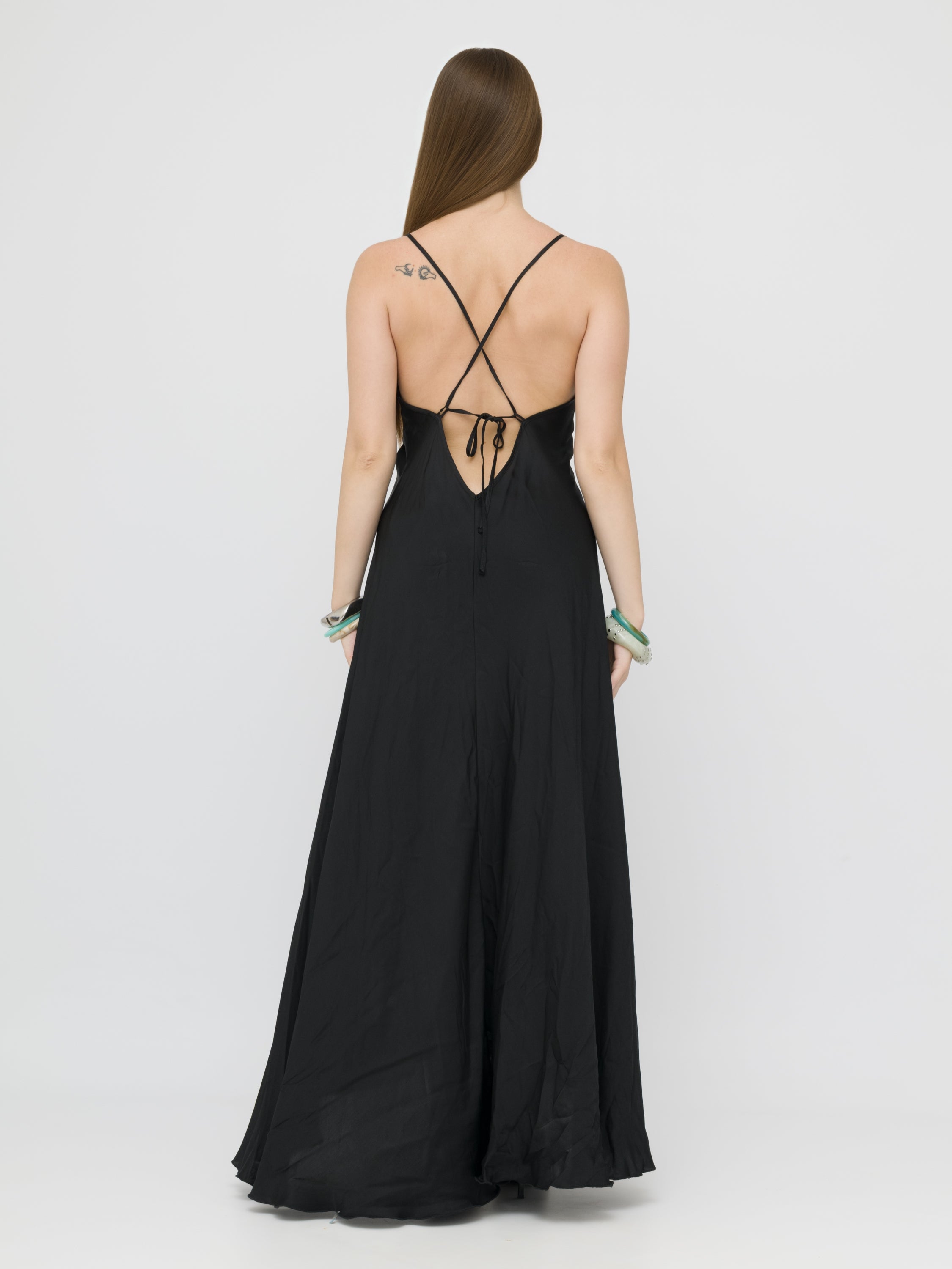 HAVEONE - maxi dress black satinato