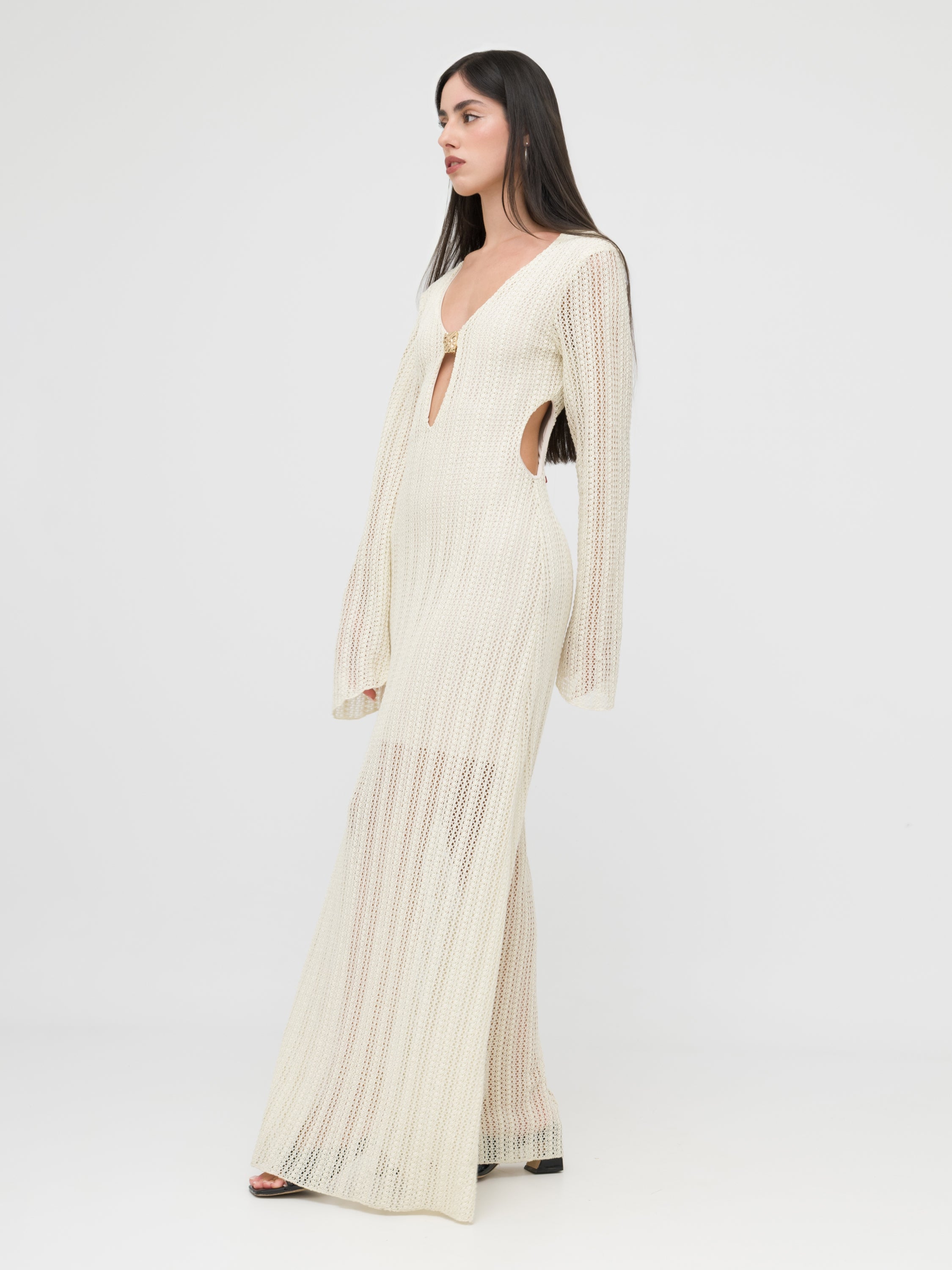 HAVEONE - maxi dress in pizzo White cream