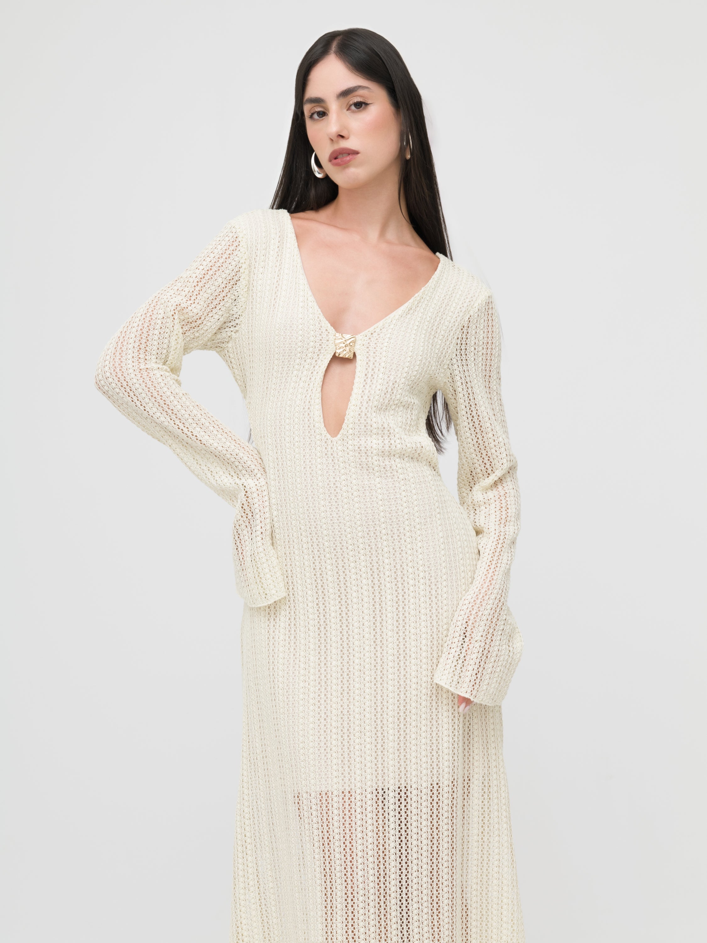 HAVEONE - maxi dress in pizzo White cream