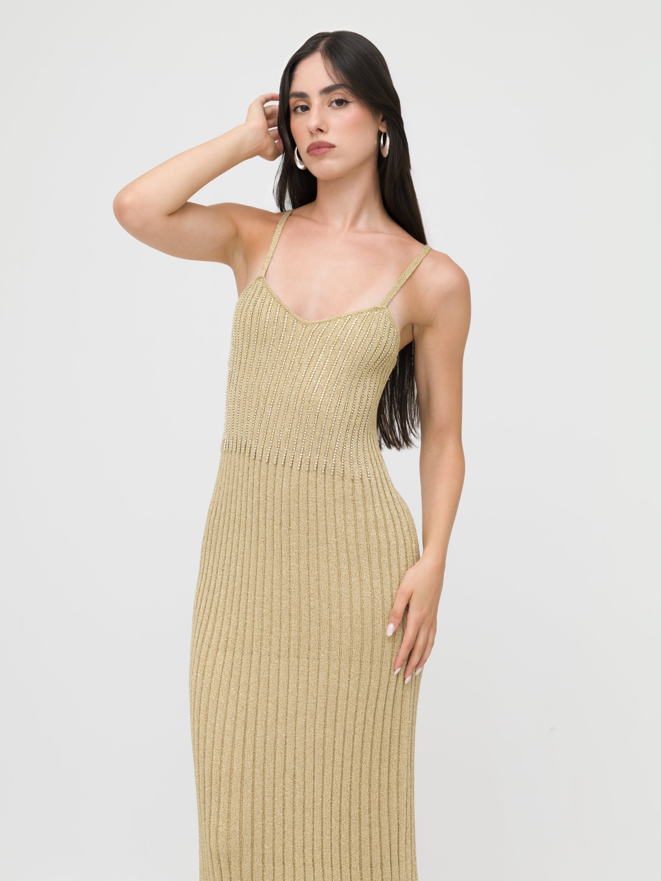 BLUGIRL - maxi dress aderente sabbia a costine
