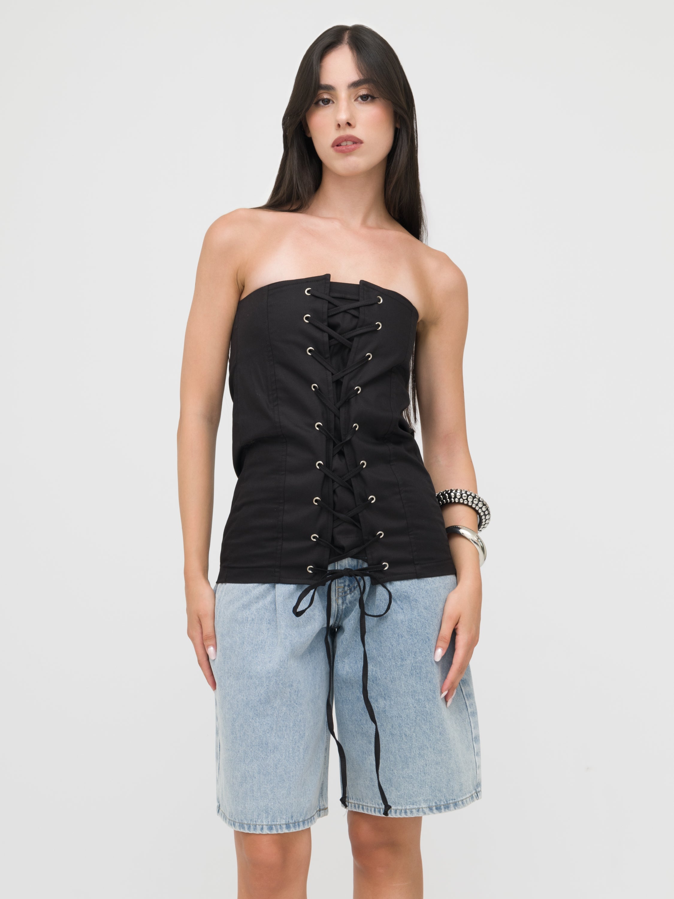 HAVEONE - corsetto nero con lacci regolabili