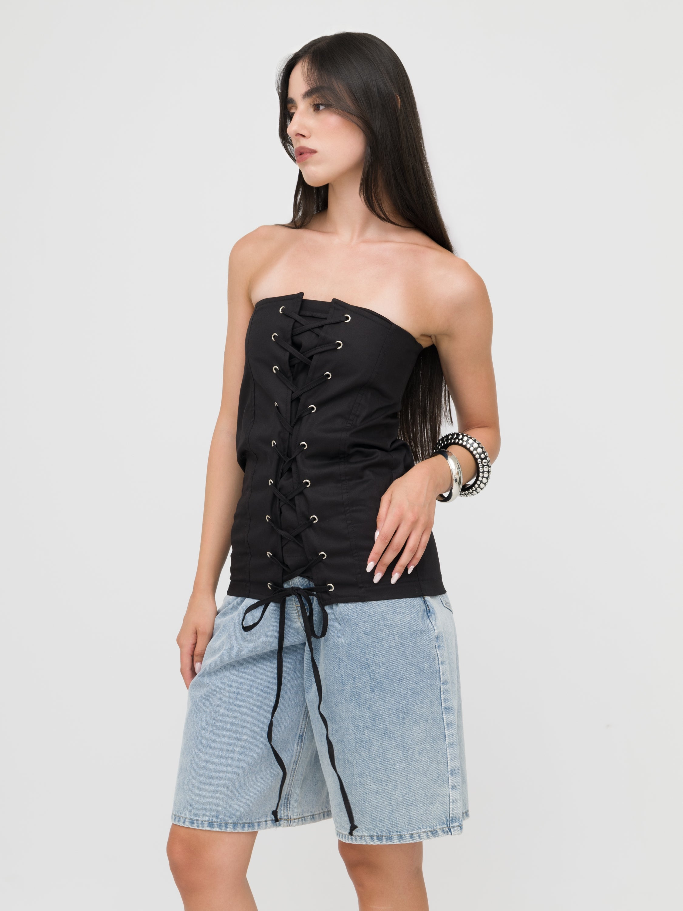 HAVEONE - corsetto nero con lacci regolabili