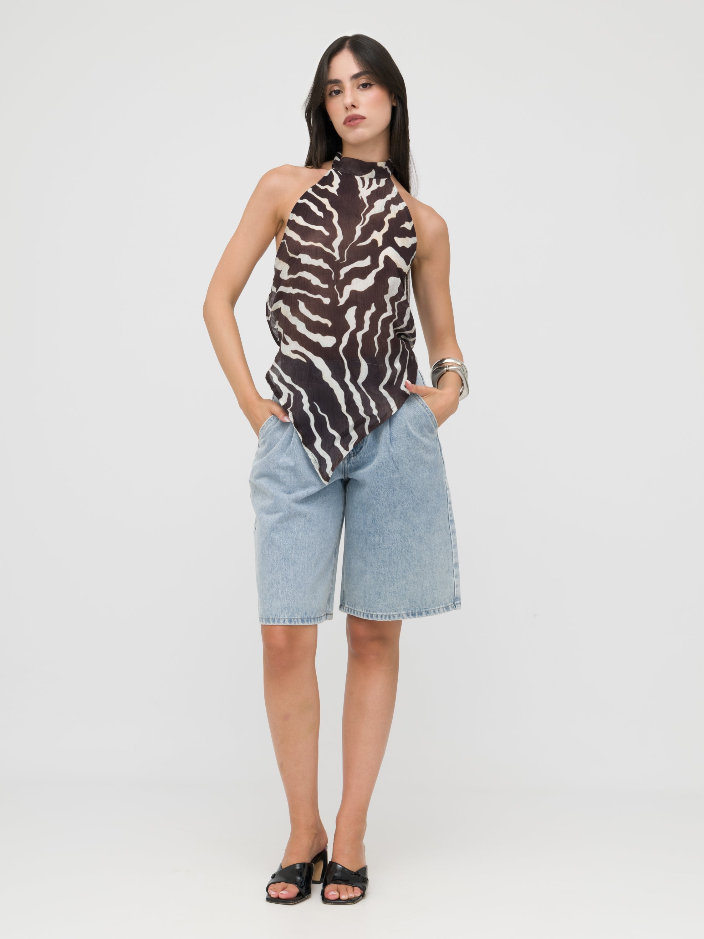 HAVEONE - top asimmetrico zebrato scollatura posteriore