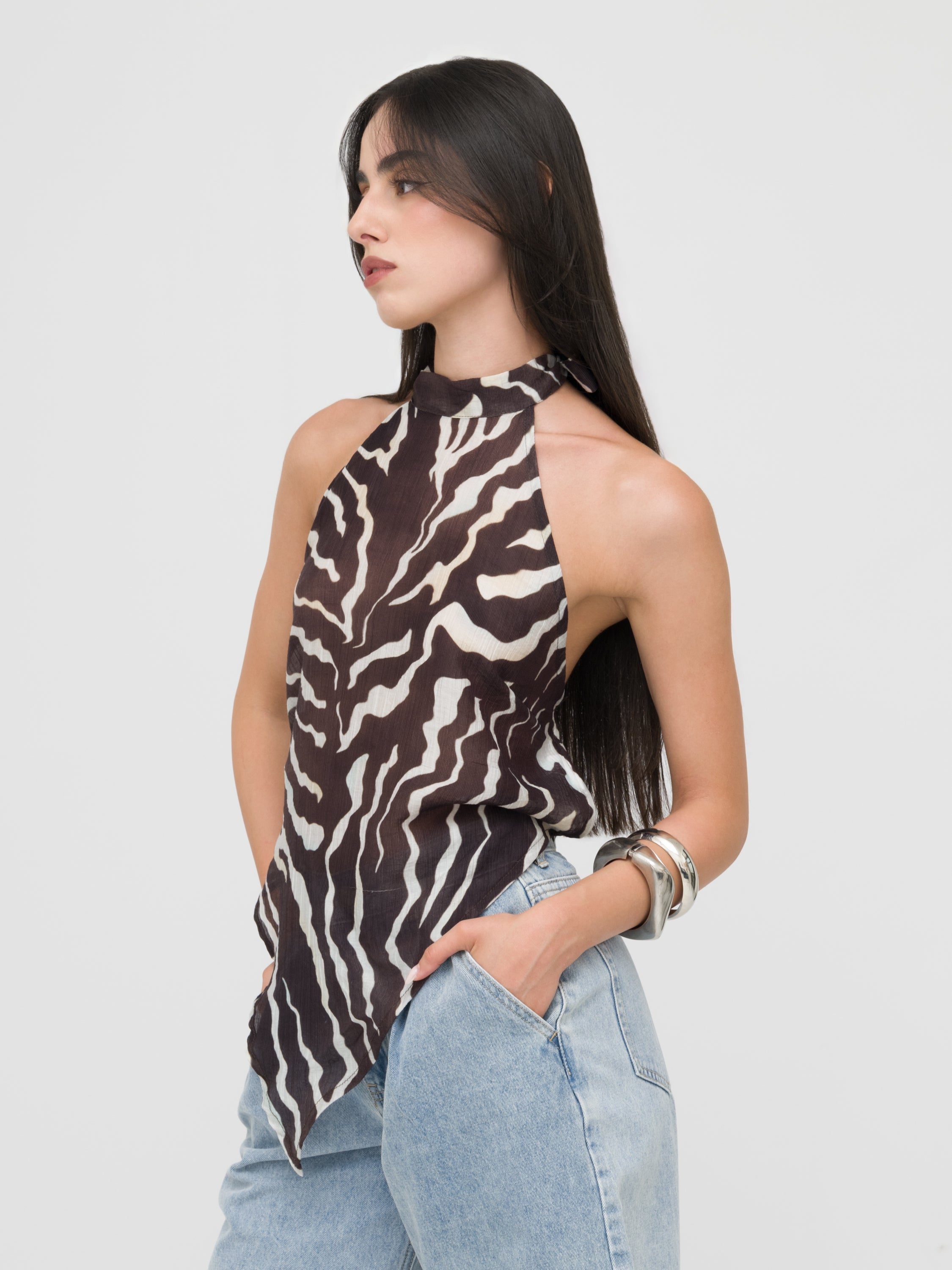 HAVEONE - top asimmetrico zebrato scollatura posteriore