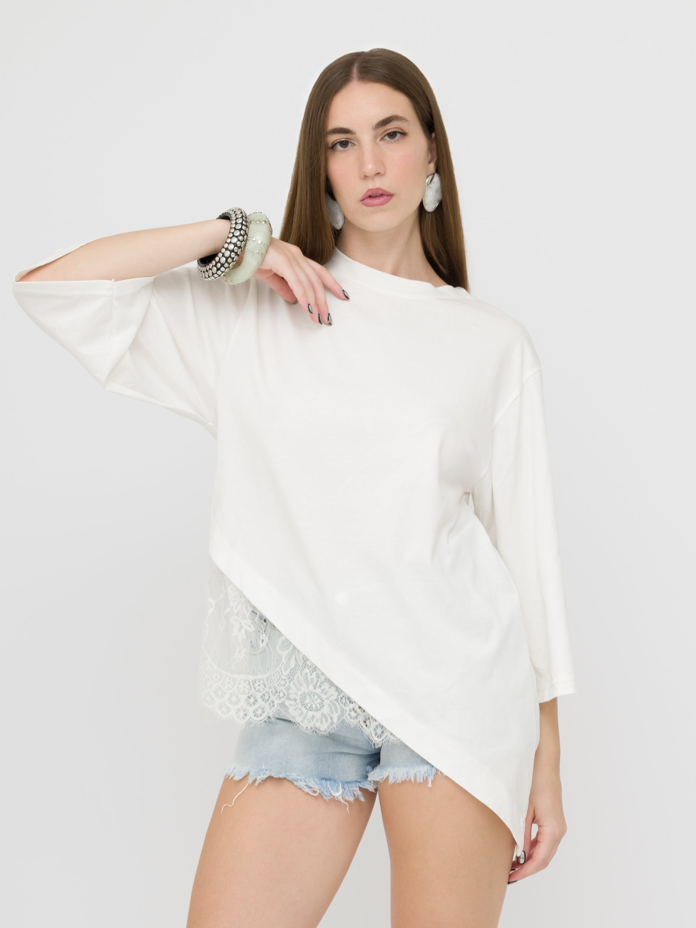HAVEONE - t- shirt White taglio asimmetrico