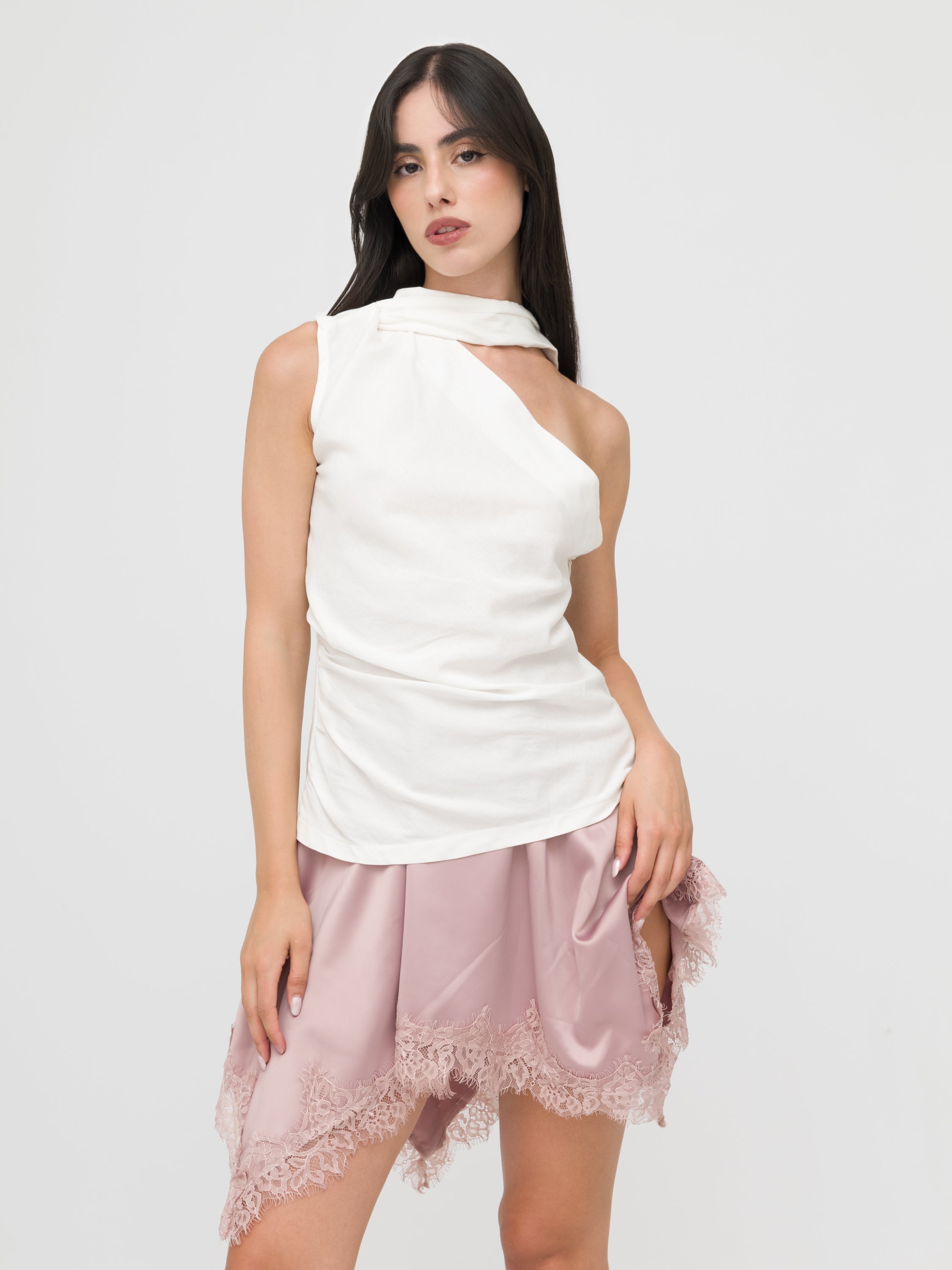 DIXIE - top monospalla White asimmetrico