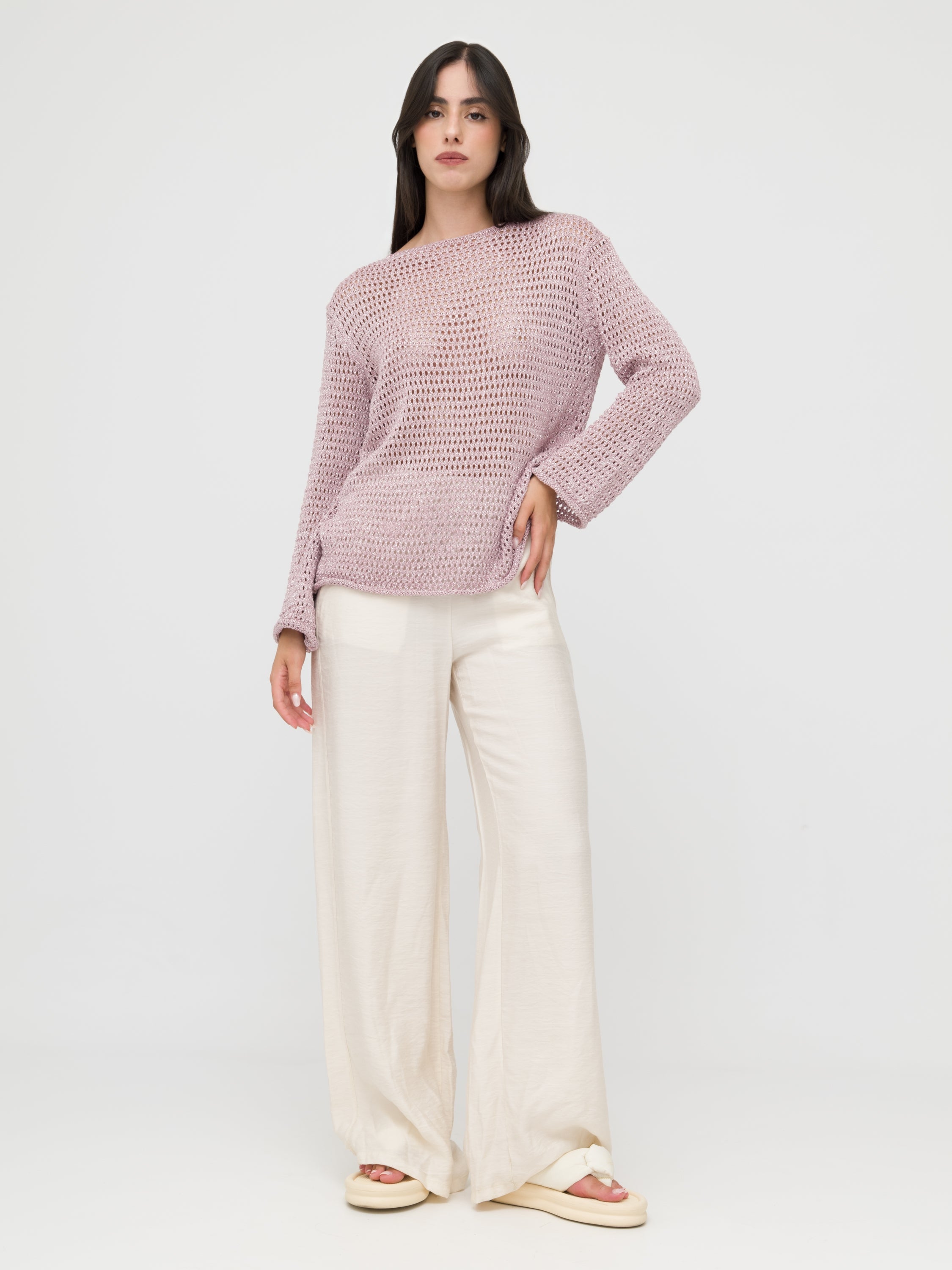 CELYE- maglia in filo dettagliata rosa antico