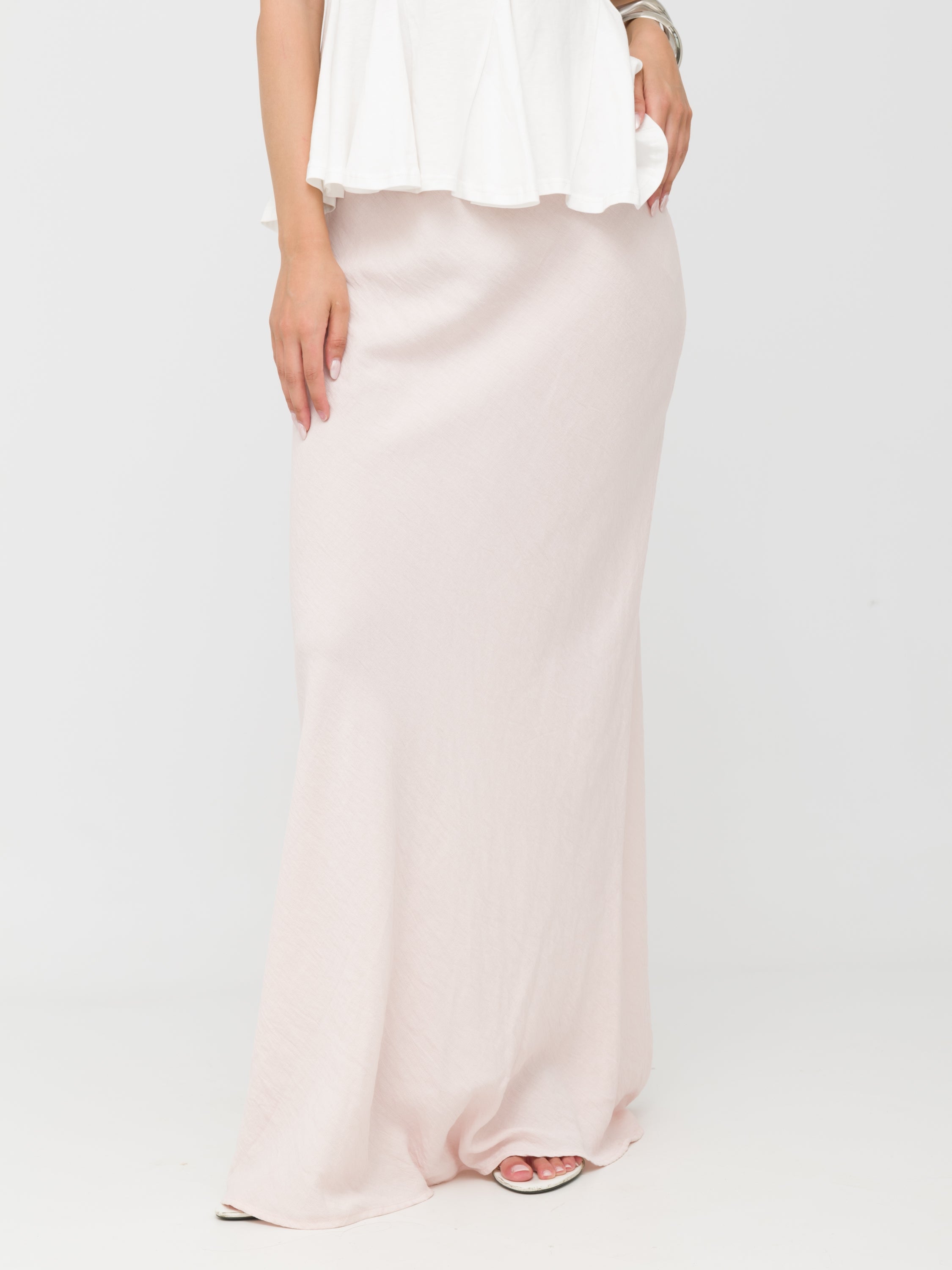 TENSIONE IN - maxi skirt rosa di lino