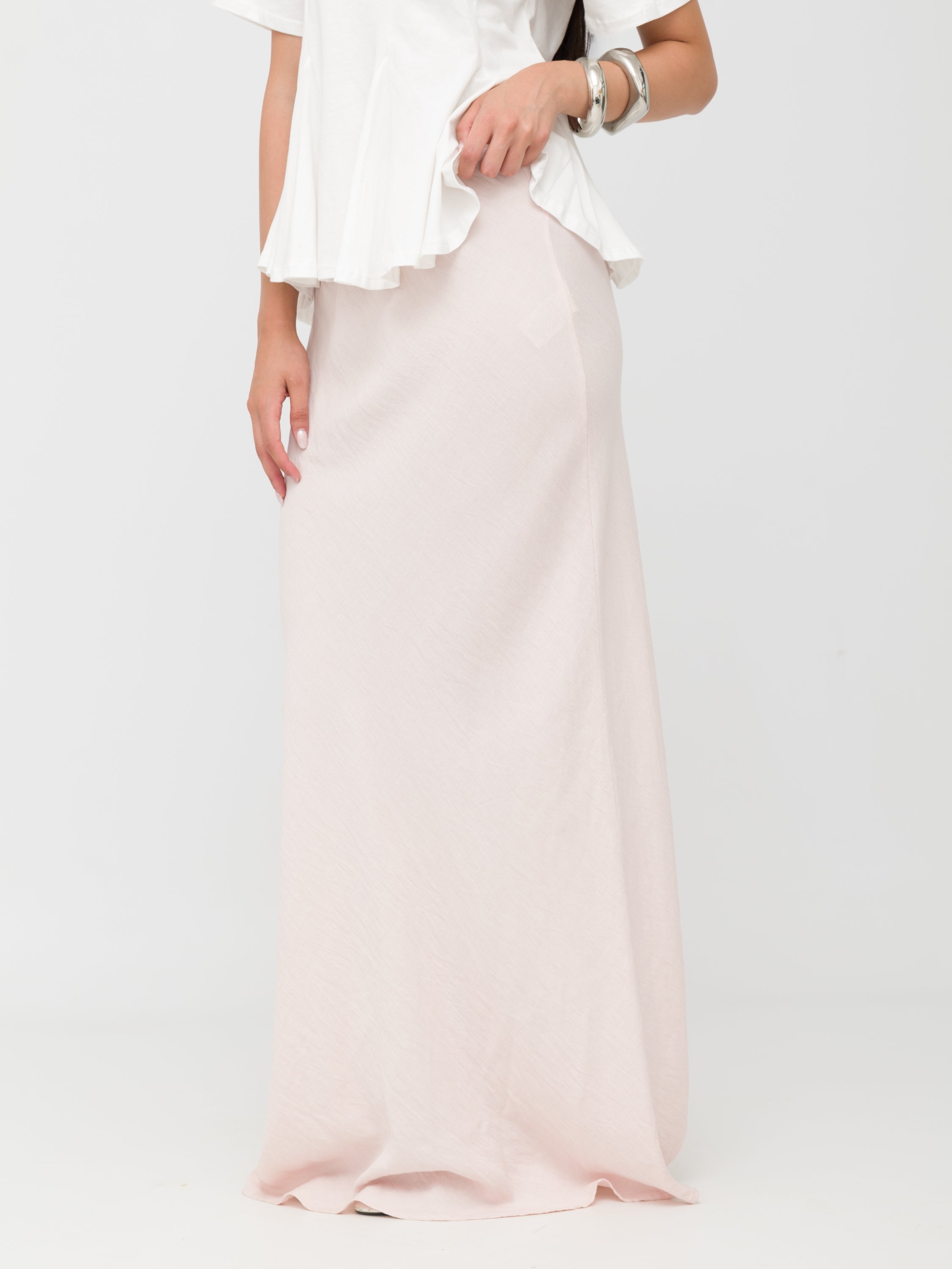 TENSIONE IN - maxi skirt rosa di lino
