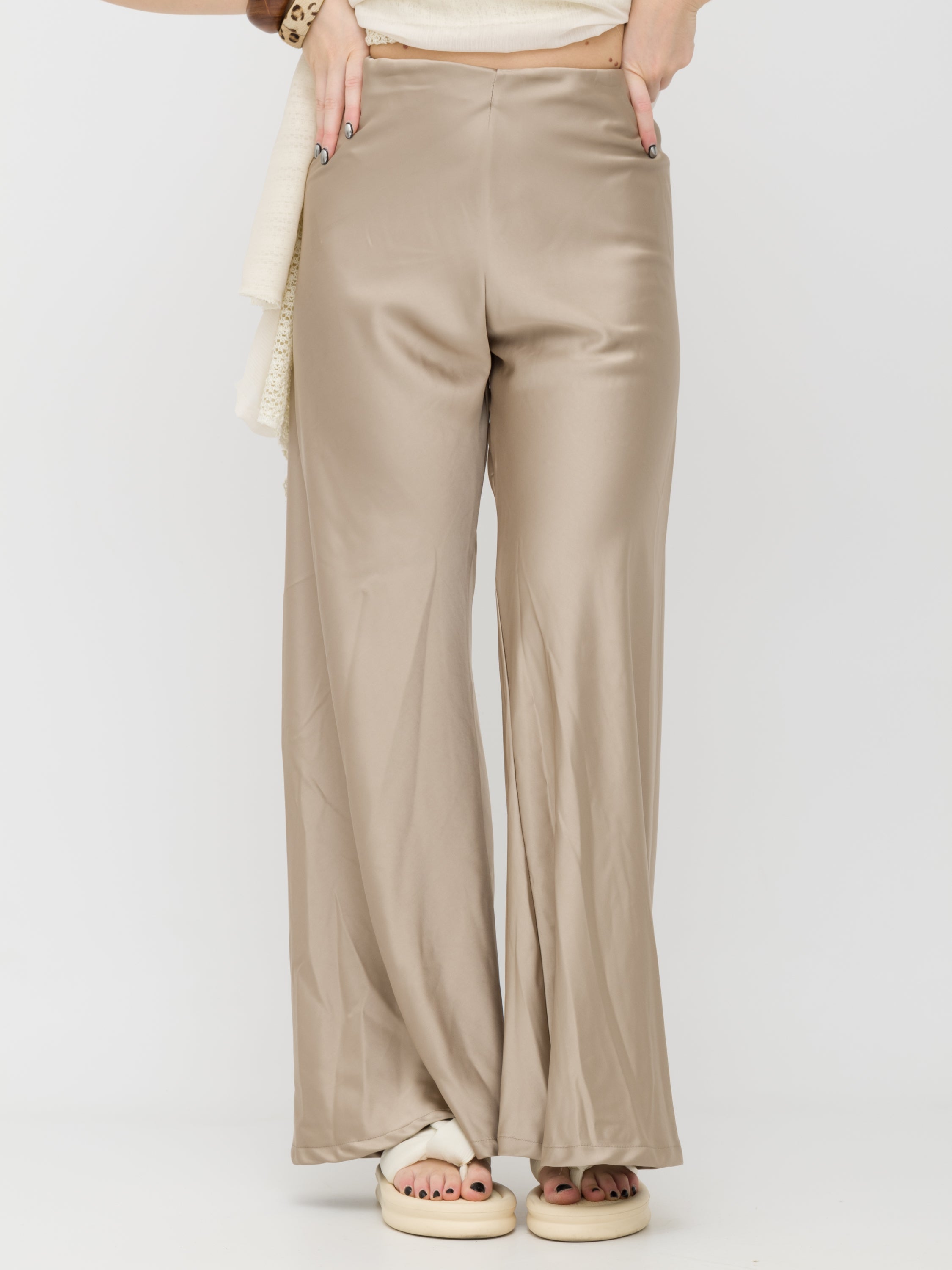 HAVEONE - pantalone wide leg satinato