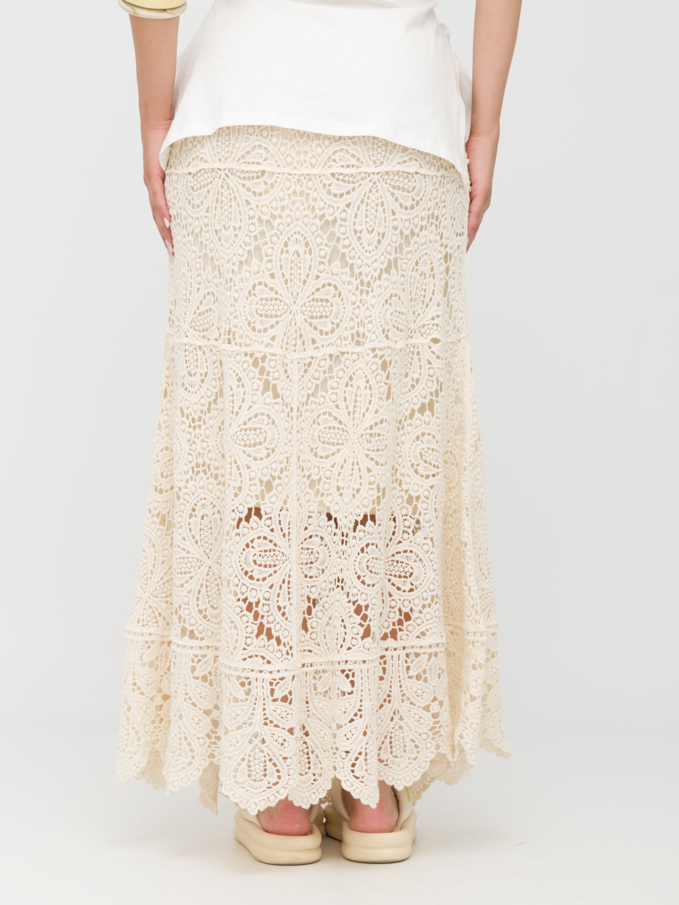 HAVEONE- maxi skirt in crochet White cream
