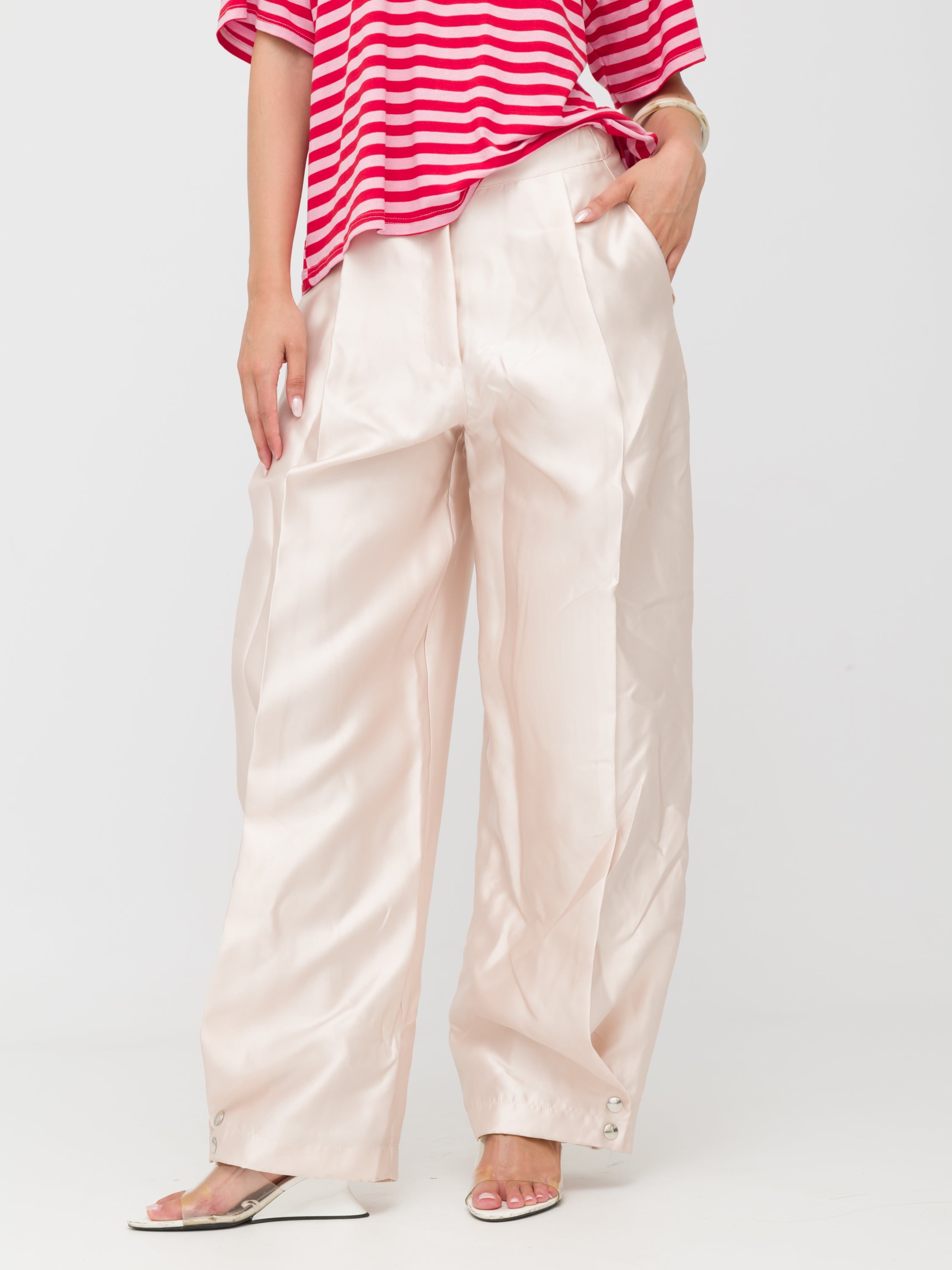HAVEONE- pantalone satinato rosa ballon