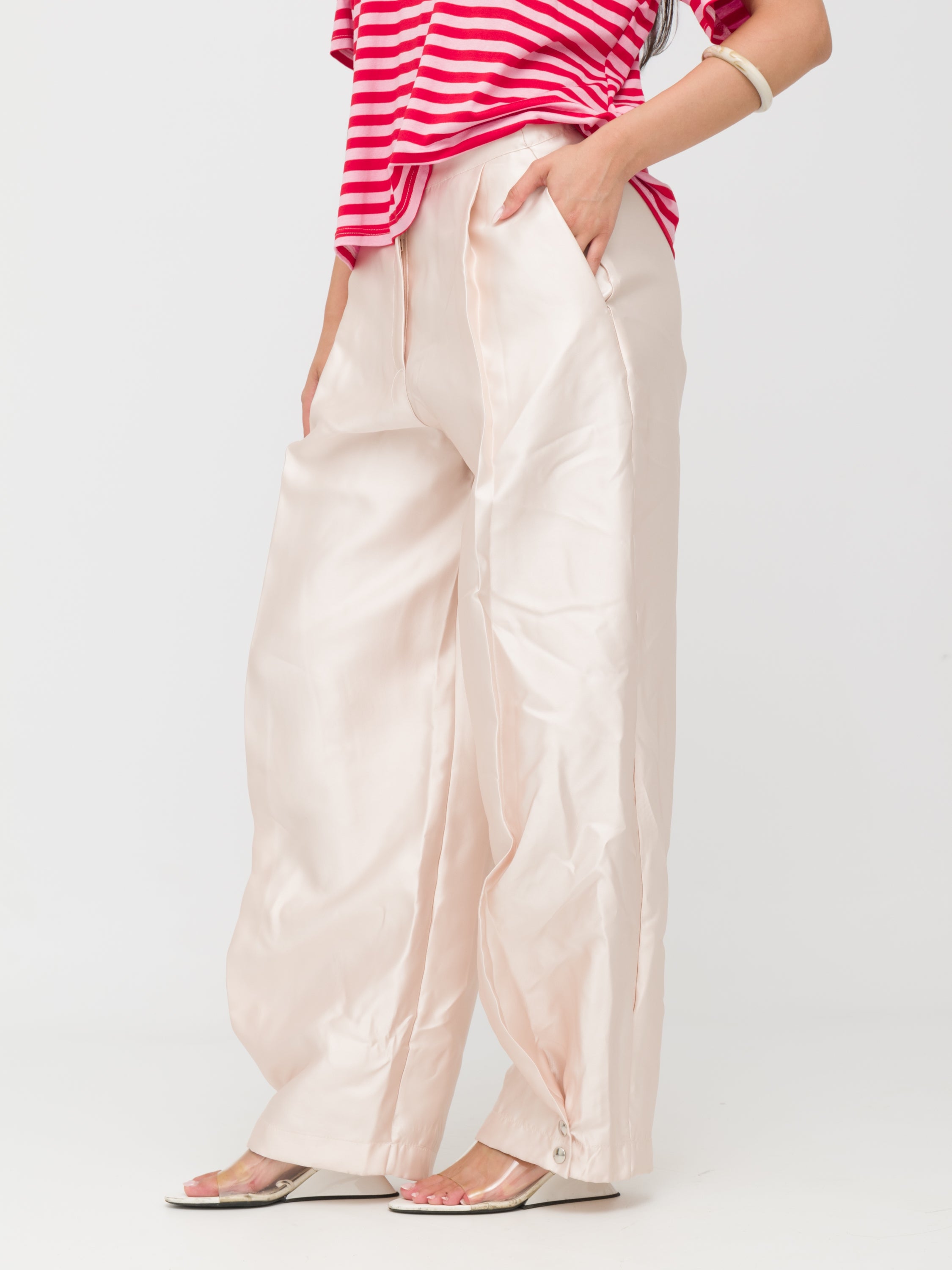 HAVEONE- pantalone satinato rosa ballon