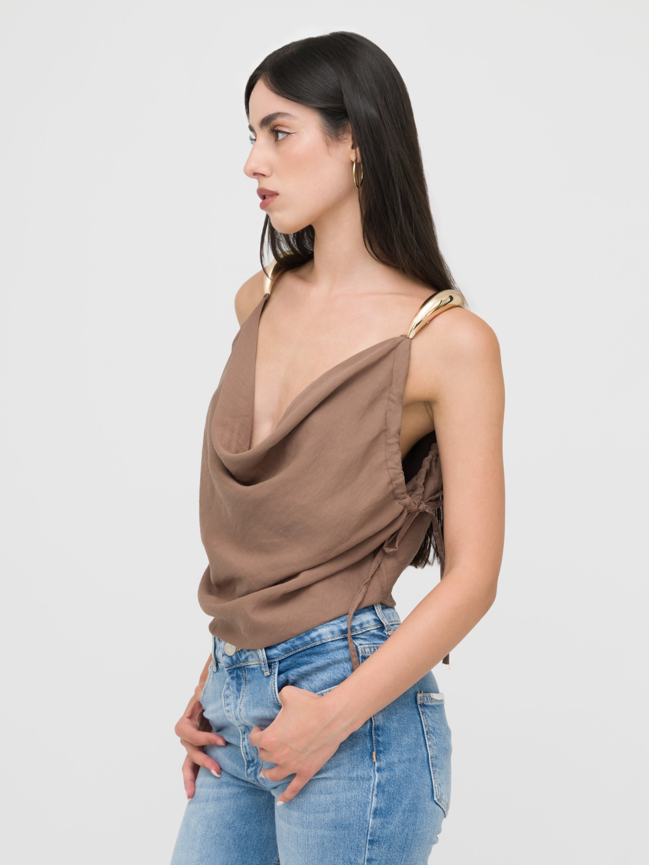 HAVEONE- top in lino dettaglio manica