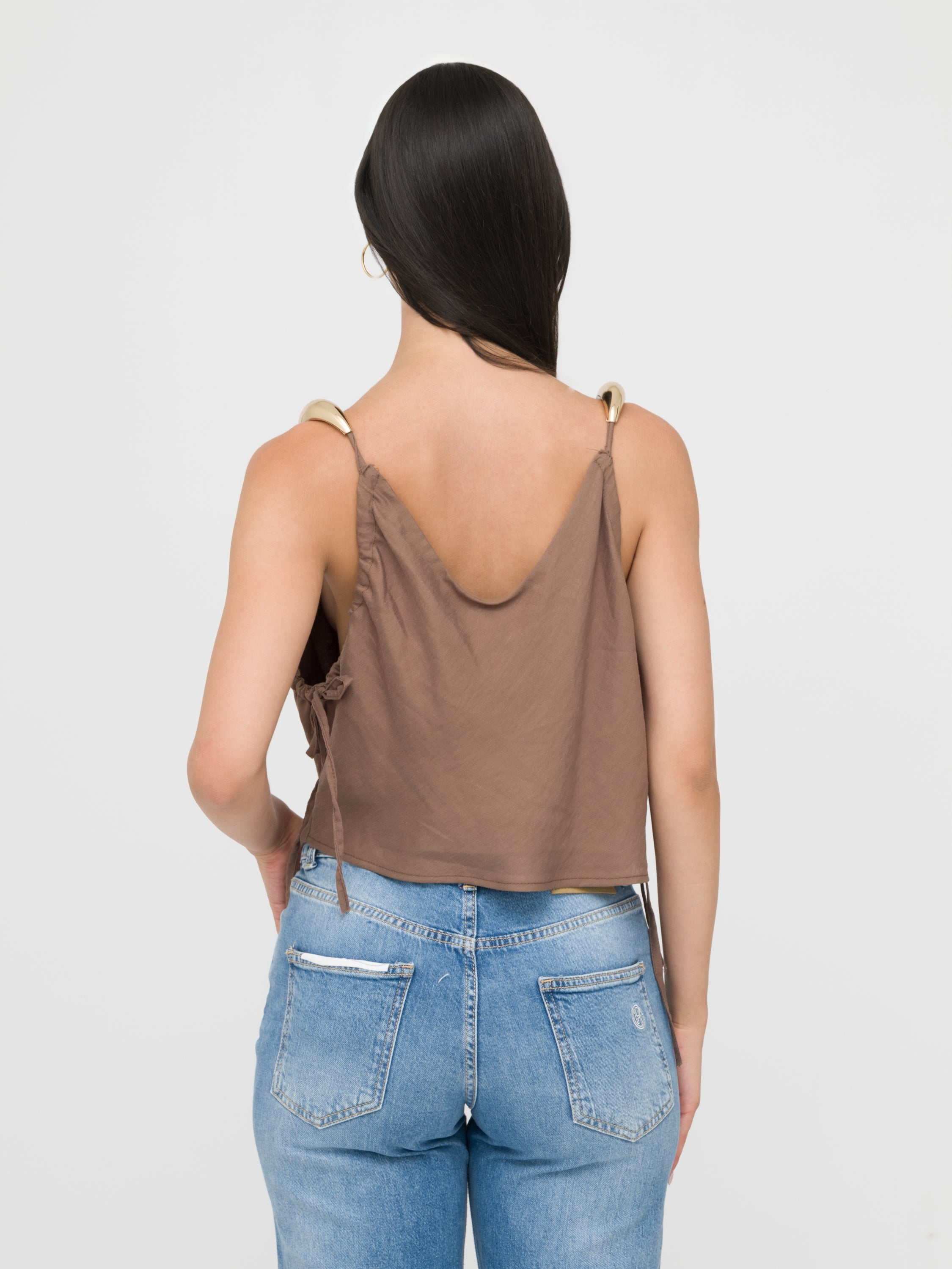 HAVEONE- top in lino dettaglio manica