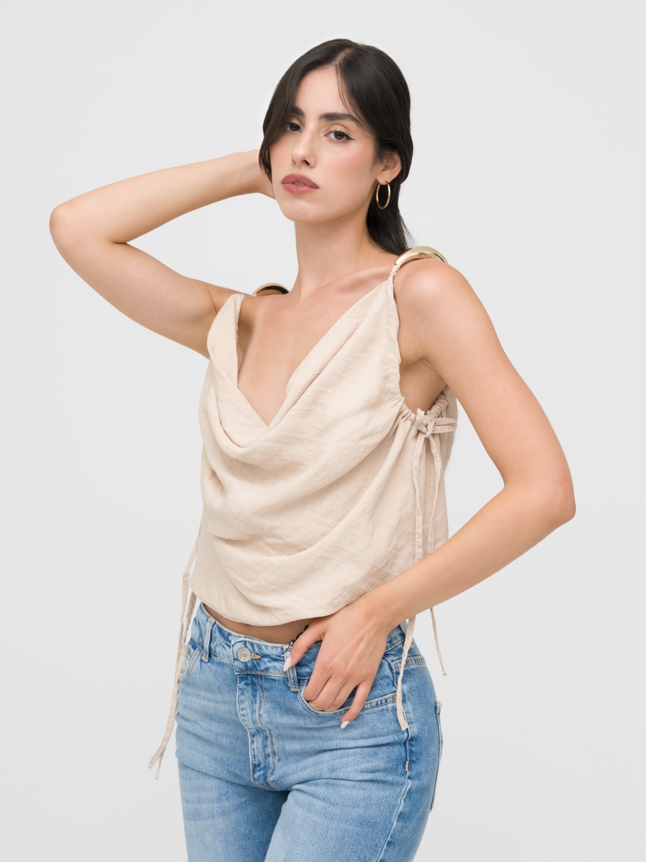HAVEONE- top in lino dettaglio bretelle