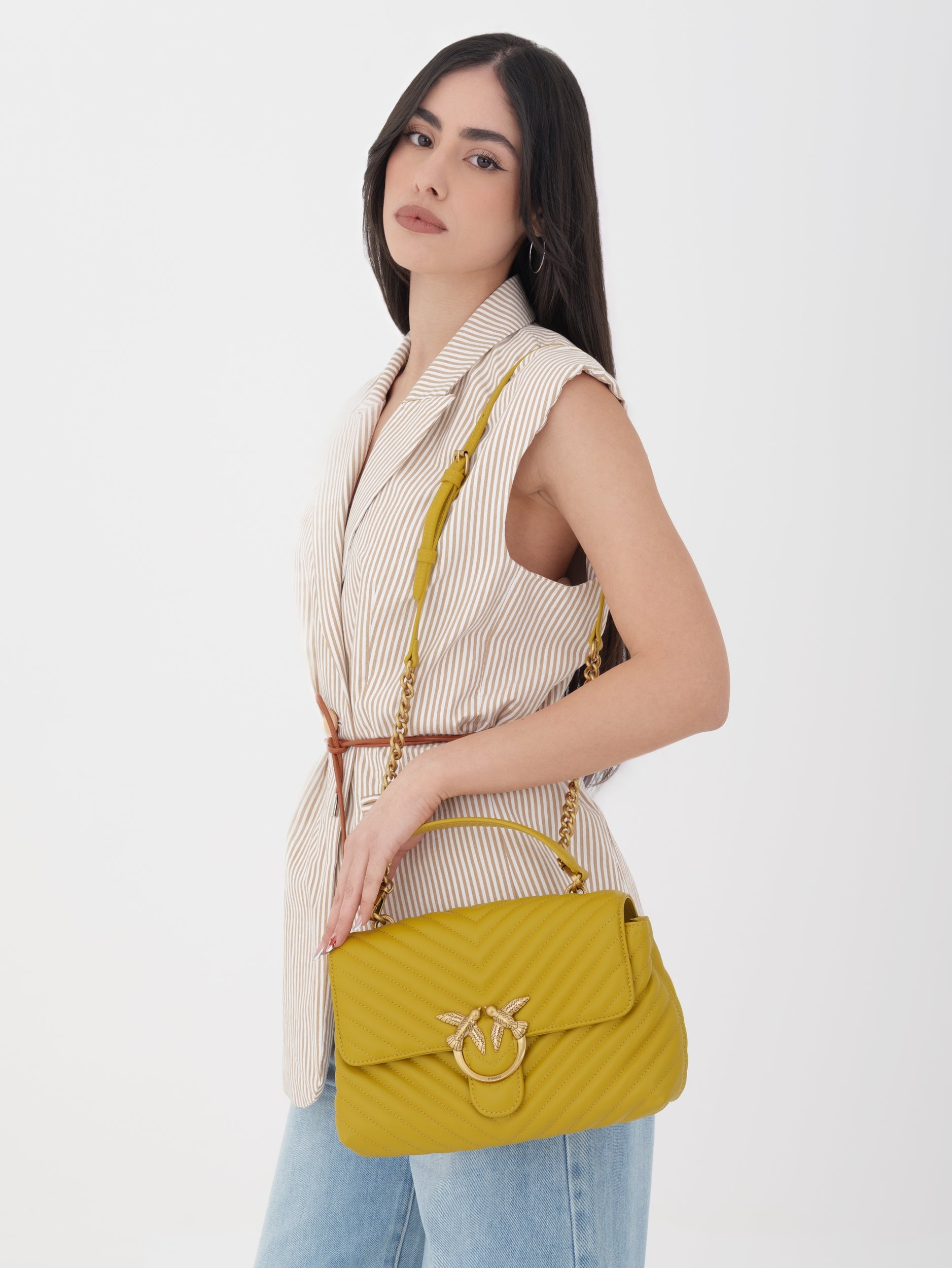 Pinko borsa a mano in pelle - senape