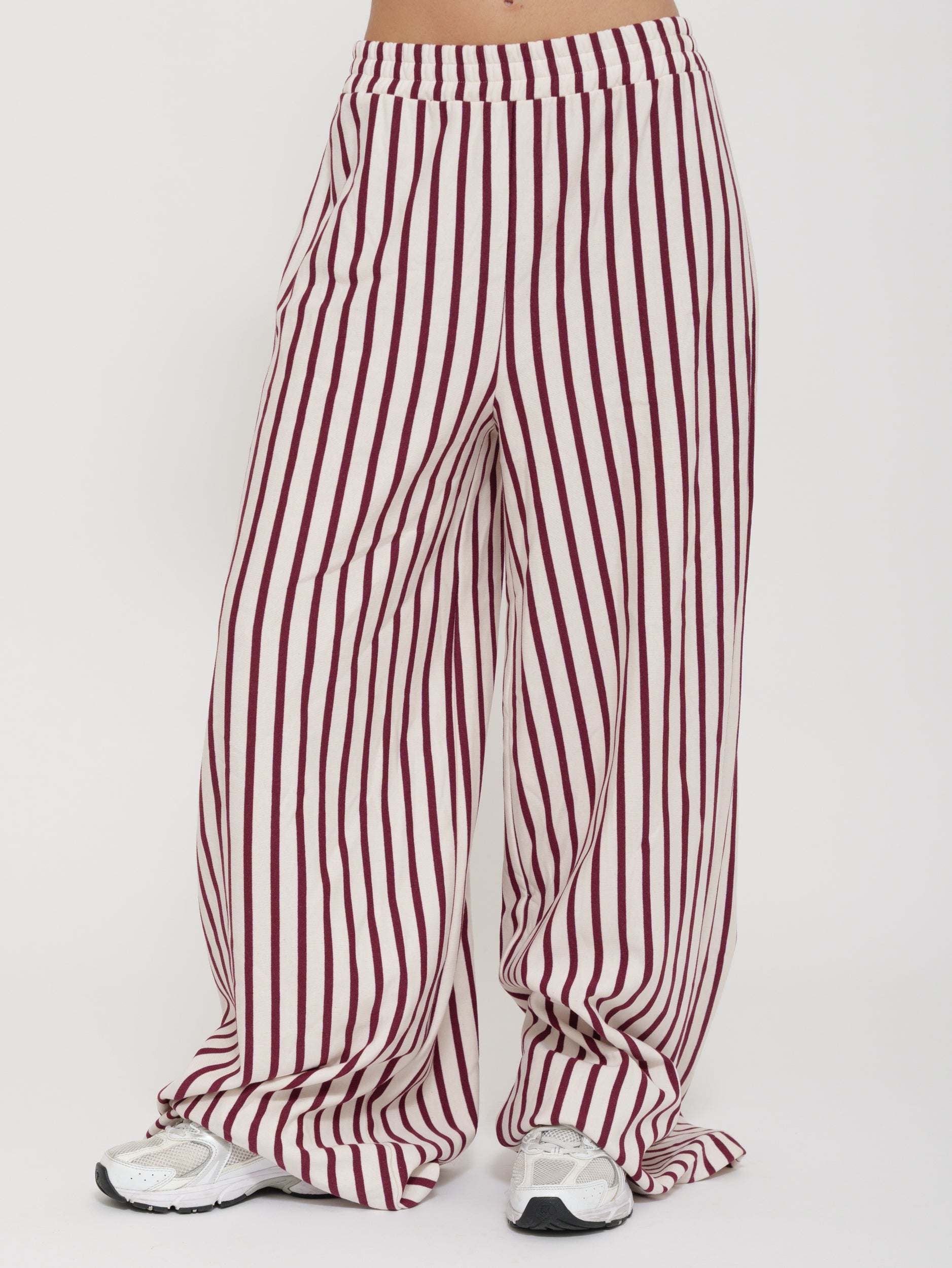 Pantalone Wide Leg a Righe con Vita Elasticizzata