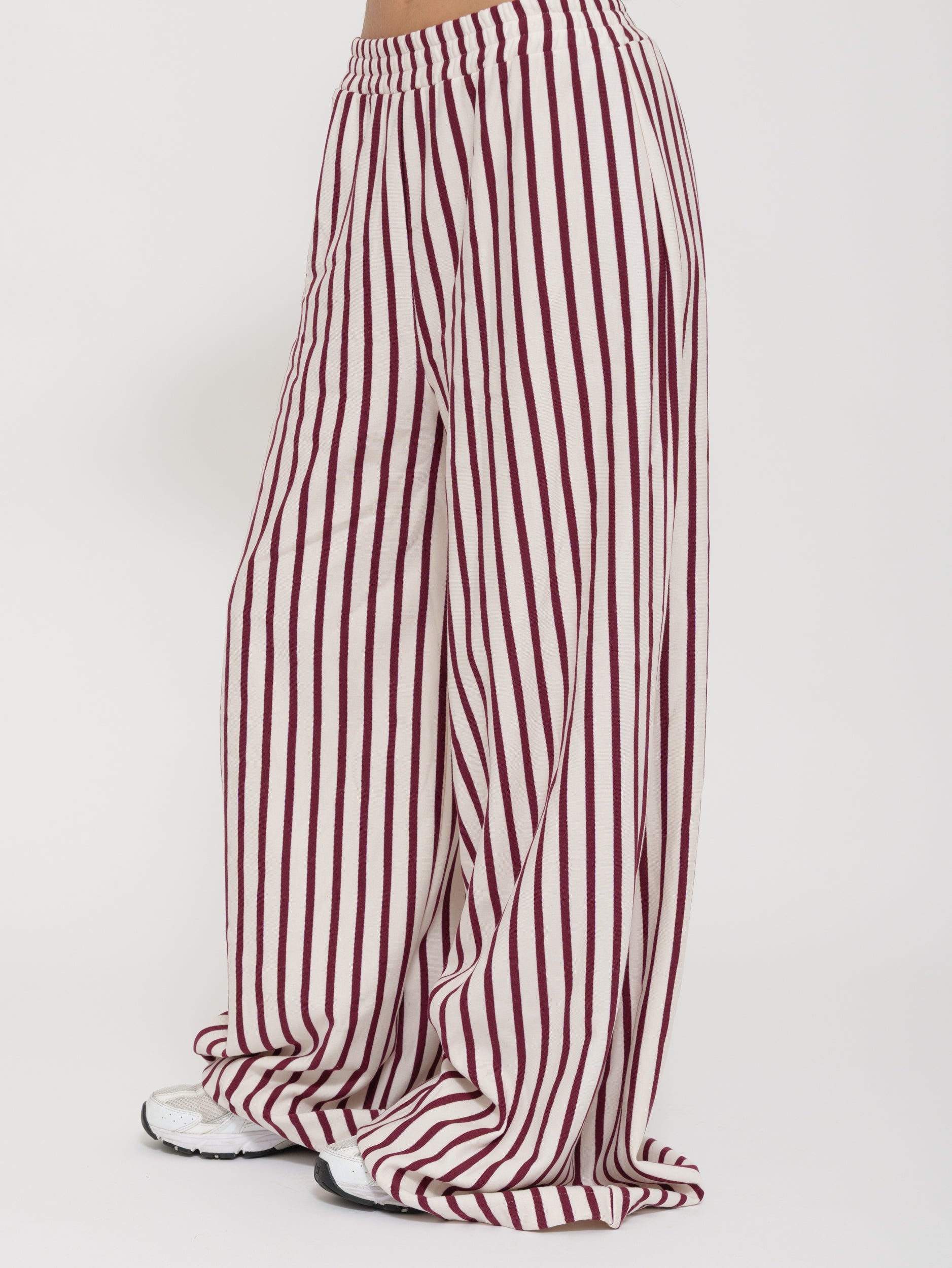 Pantalone Wide Leg a Righe con Vita Elasticizzata