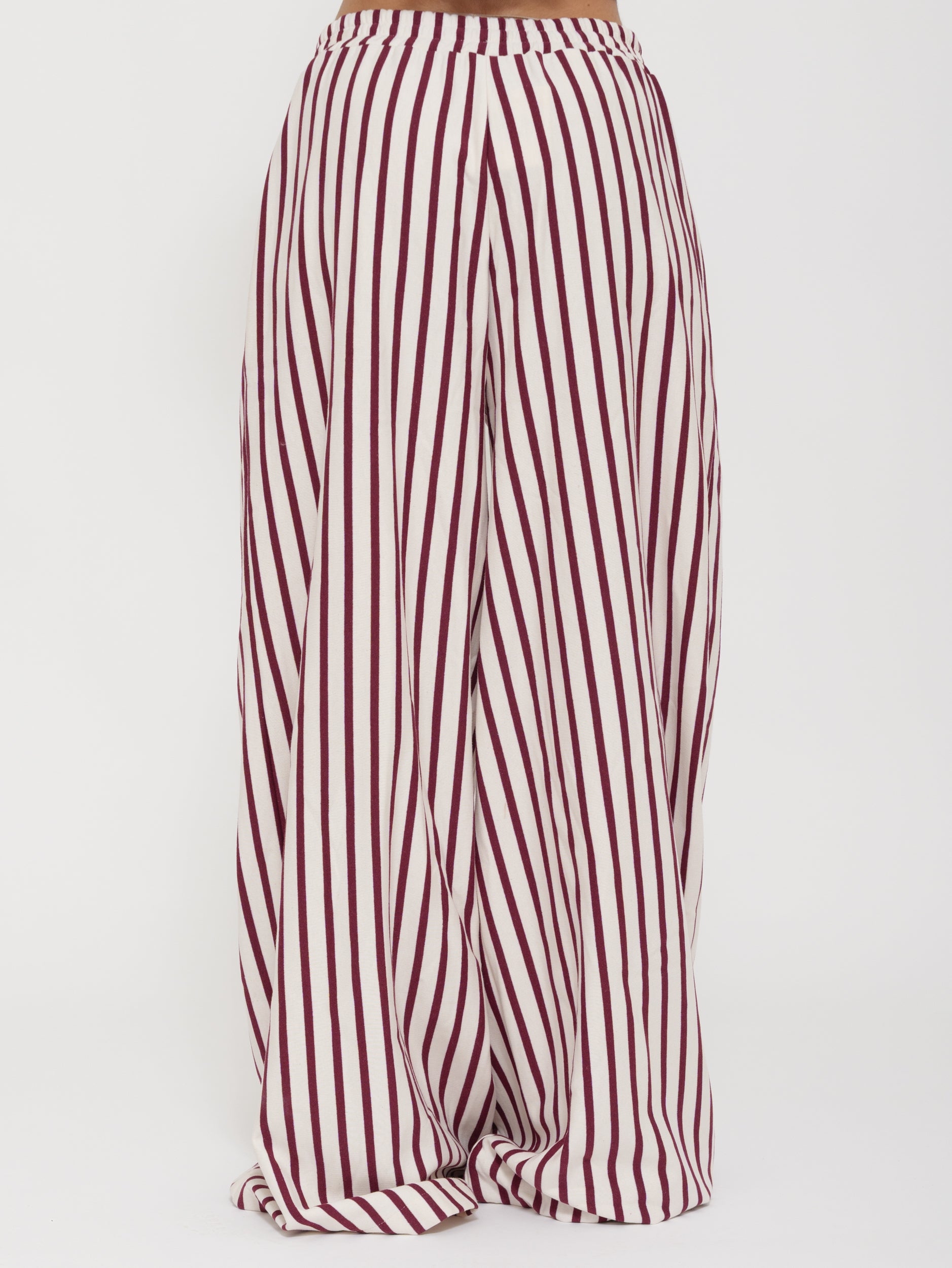Pantalone Wide Leg a Righe con Vita Elasticizzata
