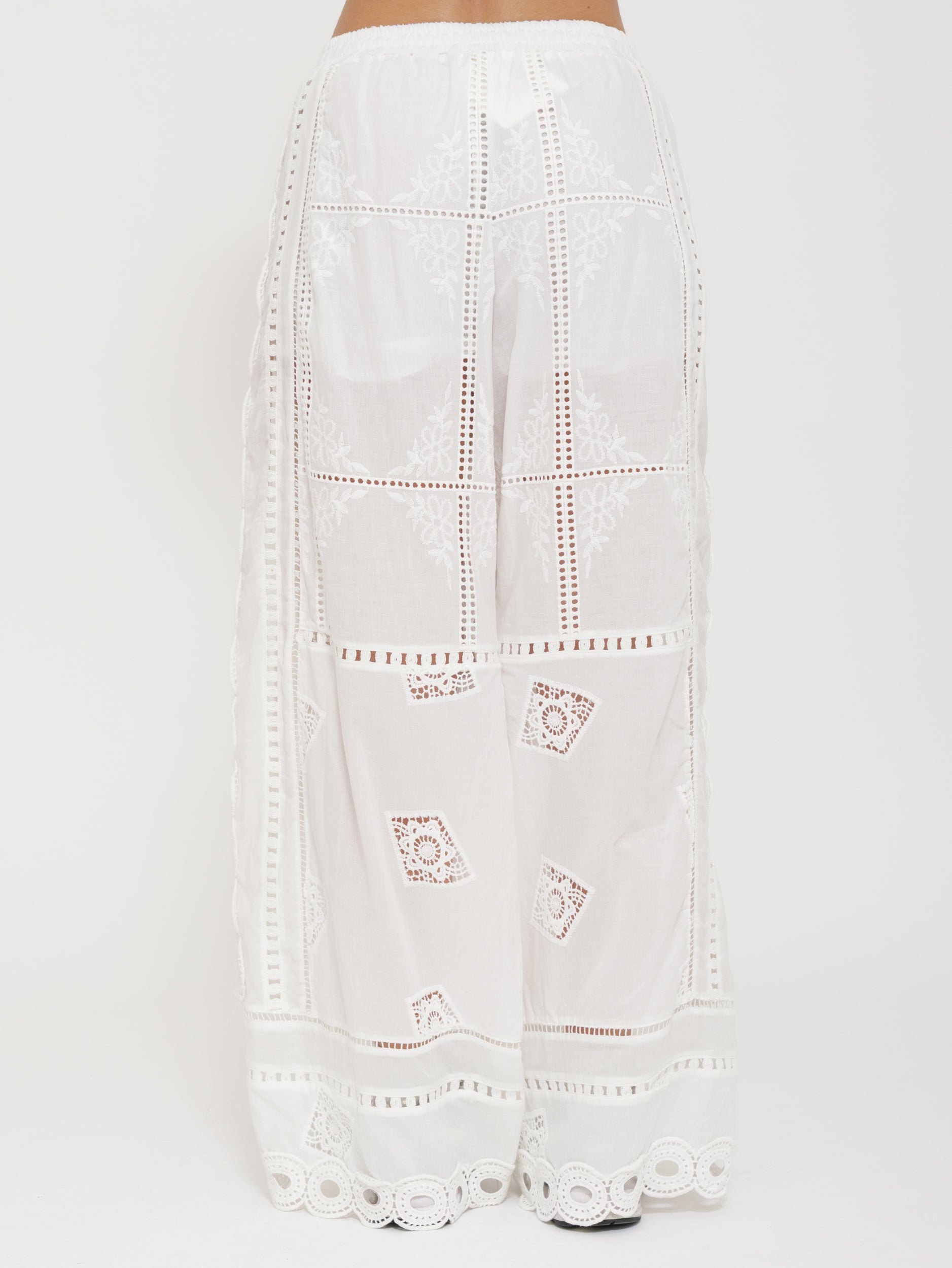 Pantalone wide leg in lino ricamato