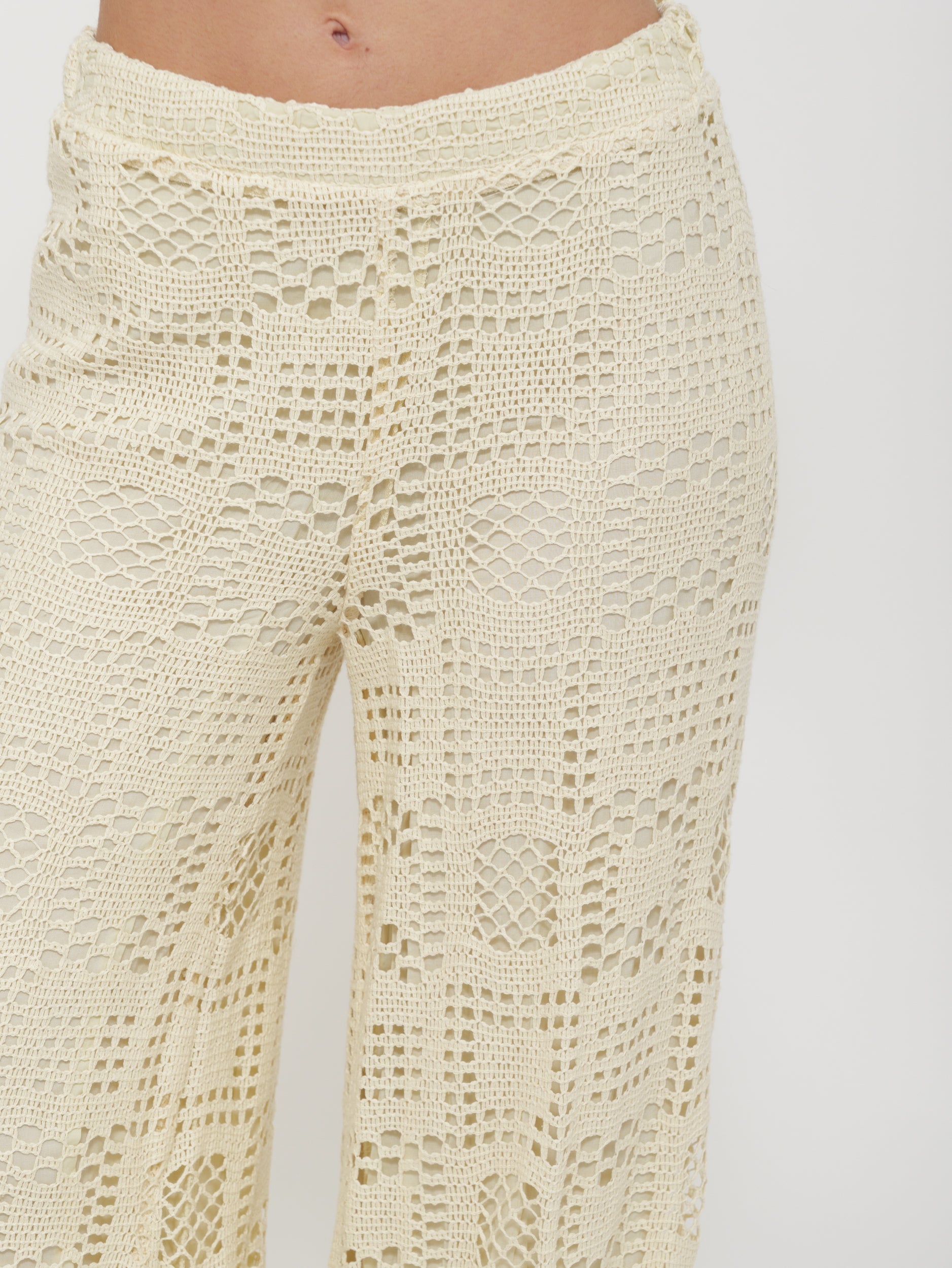 Pantalone wide leg in lino ricamato