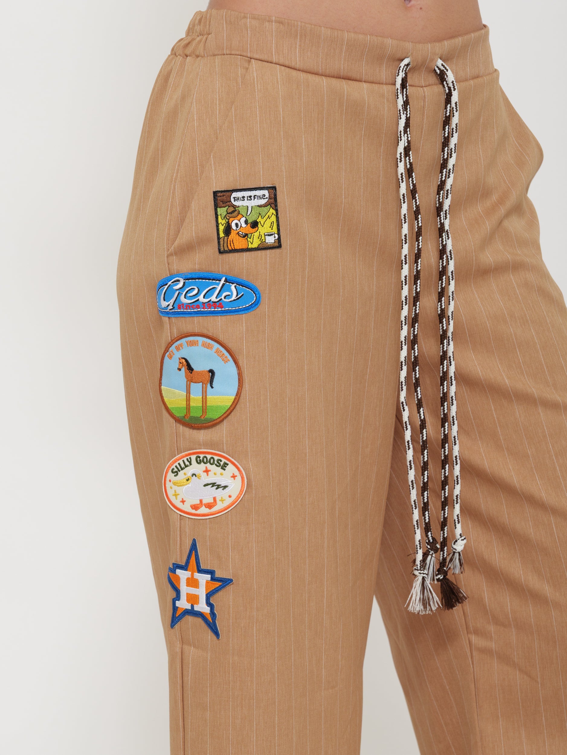 Pantalone Wide Leg con Lacci “Camel Gessato”