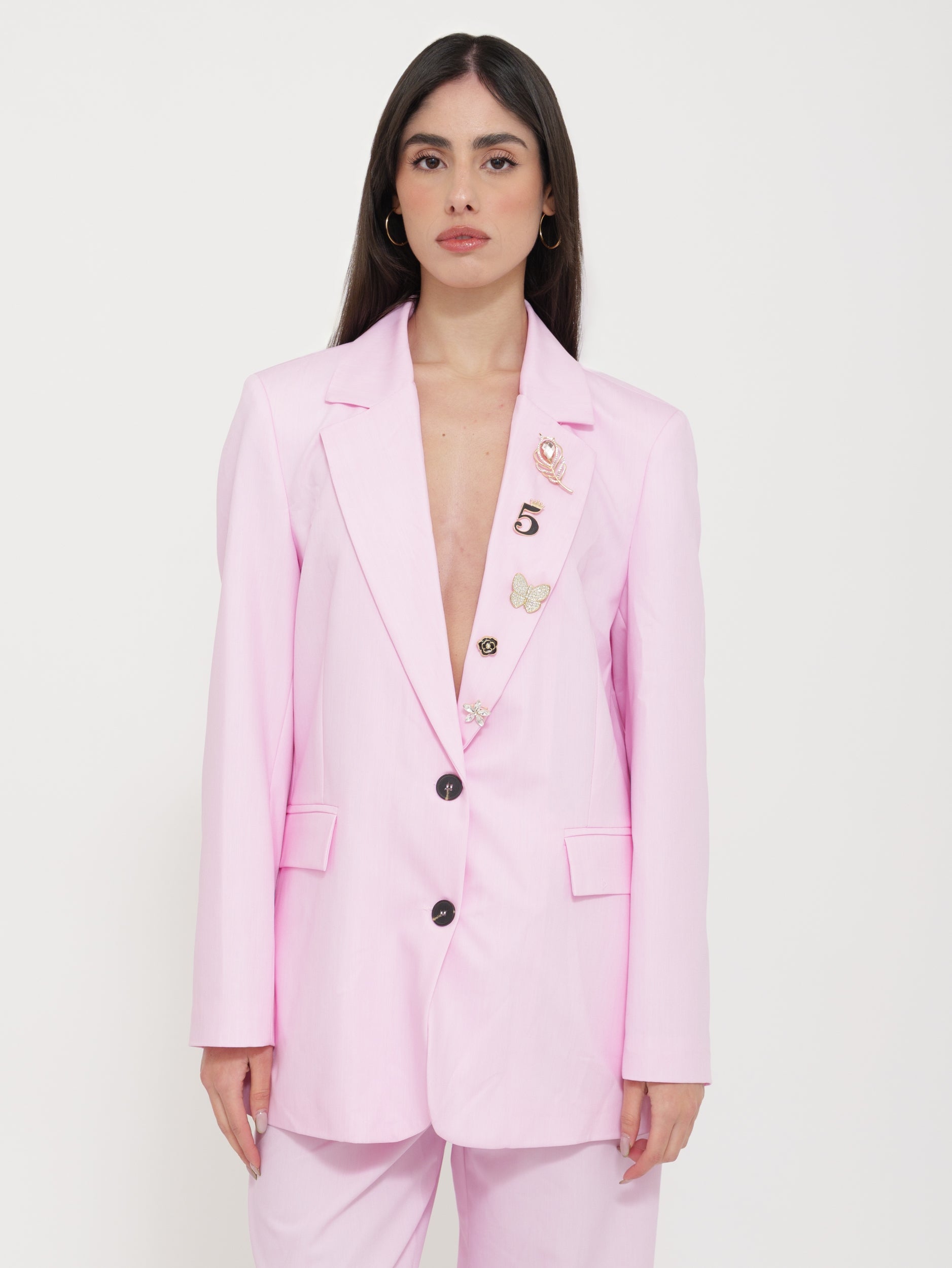 Blazer Mobiletto Rosa Chiaro con Applicazioni Spille “Tensione”