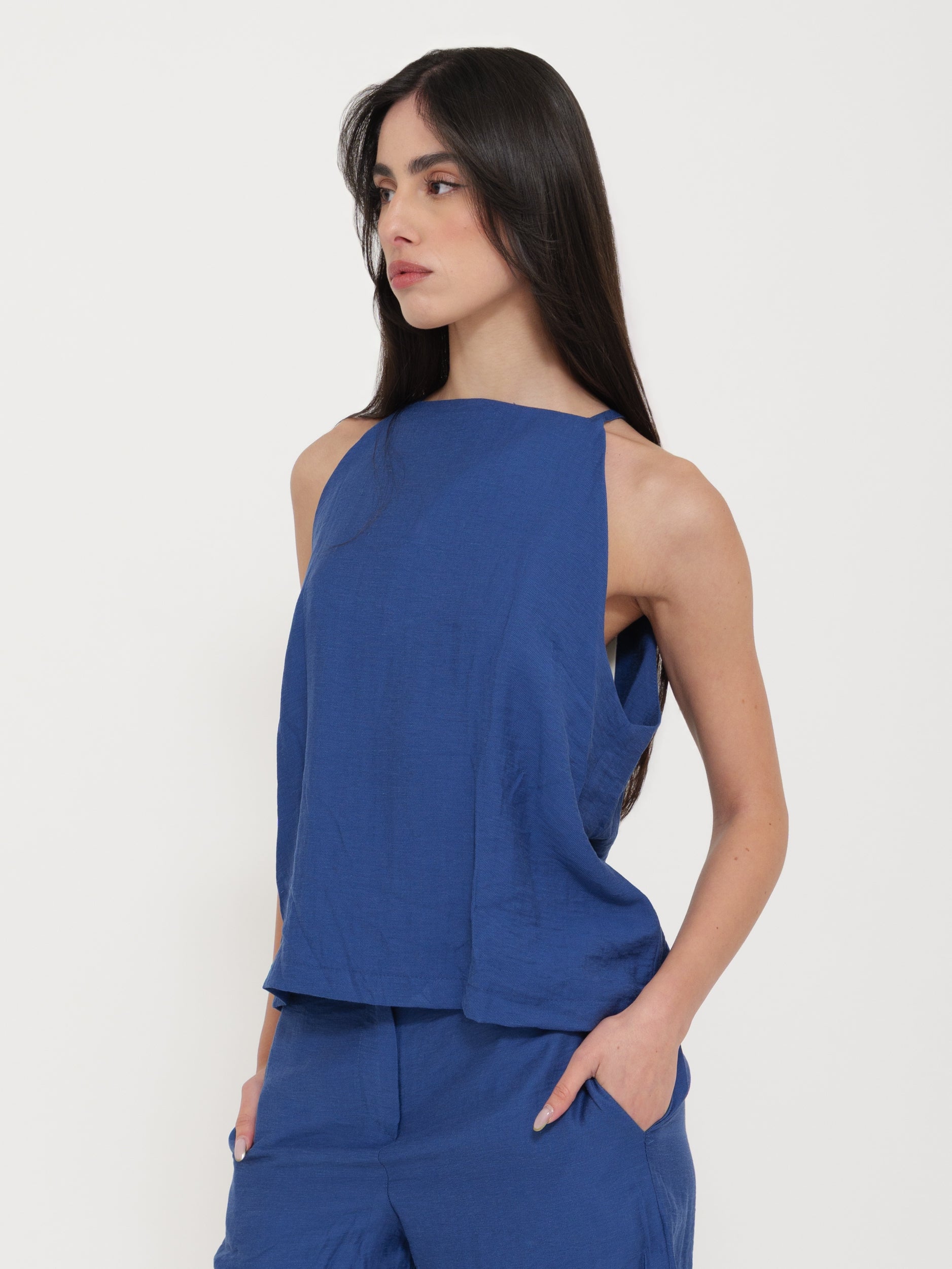 Top Canotta Giro Maniche in Lino in coordinato