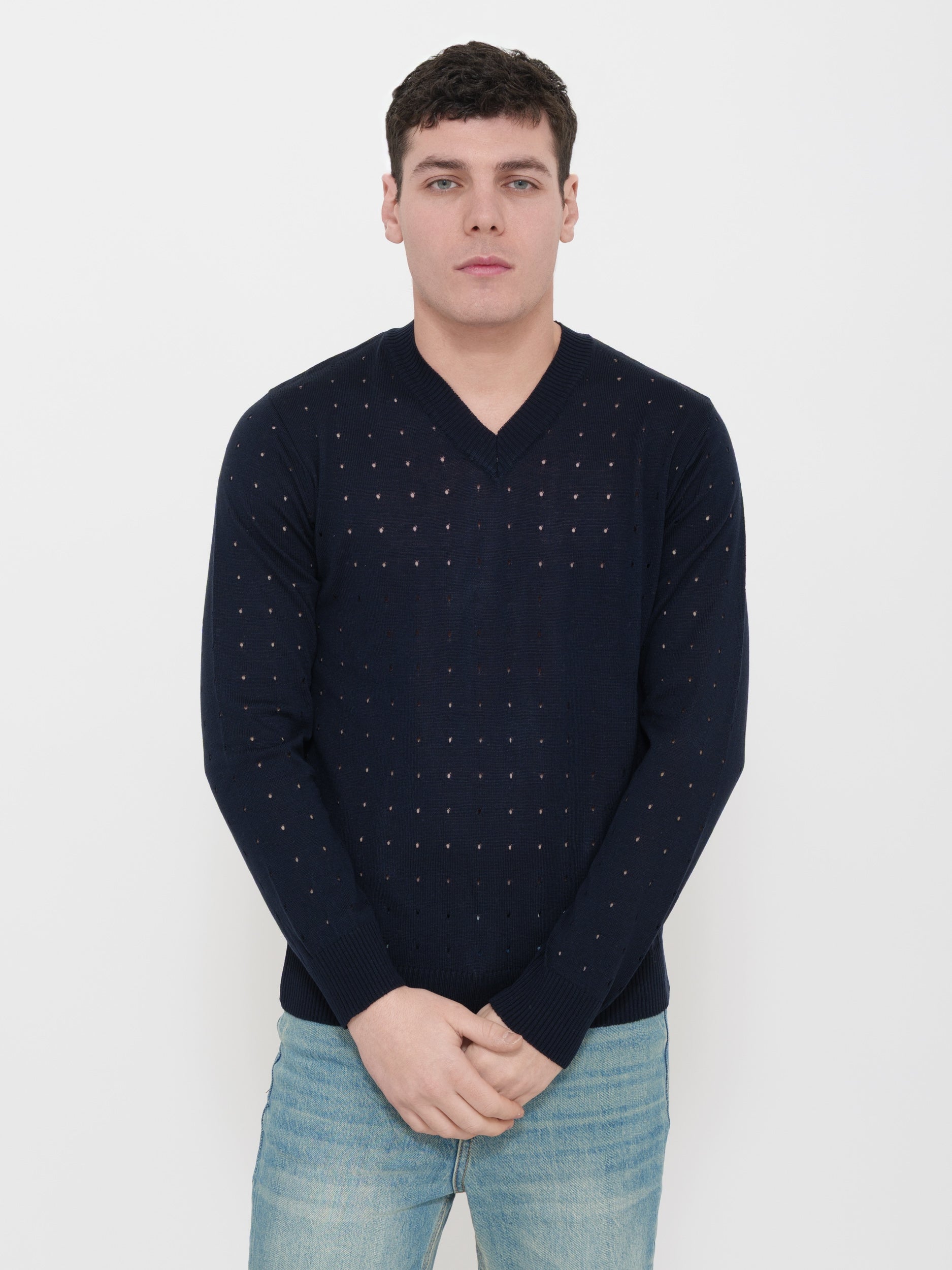 Pullover victor cool 100% cotone scollo a V traforato Made in Italy