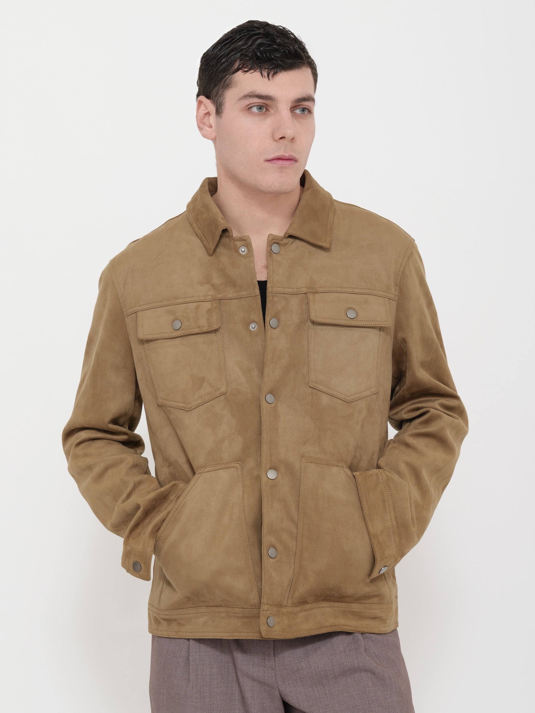 giacca casual elegante in stile workwear tessuto effetto scamosciato