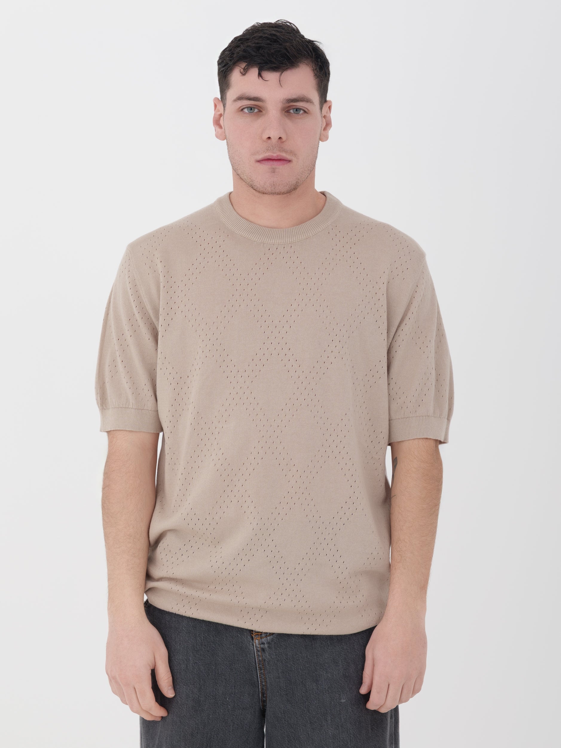 Imperial - t-shirt in maglina traforata beige