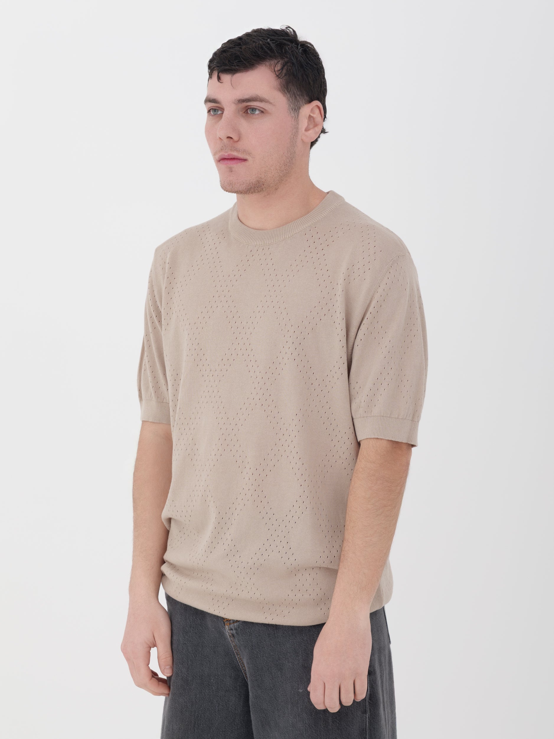Imperial - t-shirt in maglina traforata beige